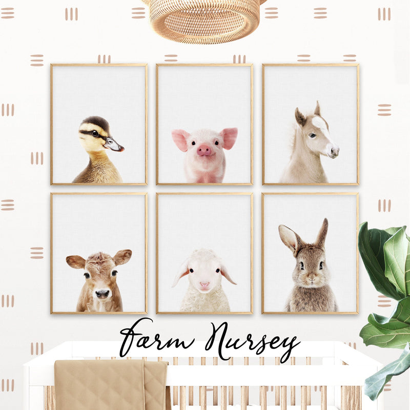 Farm nursery prints collection with baby animal prints for farmhouse nursery wall art decor, kids rooms and playrooms, large printable wall art and shipped prints