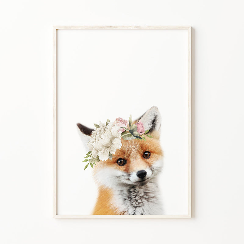 Girls Room Wall Art Prints Collection including Baby animal prints with flower crowns, Fairytale Princess Wall art prints, floral nursery wall art decor, large printable wall art and shipped prints