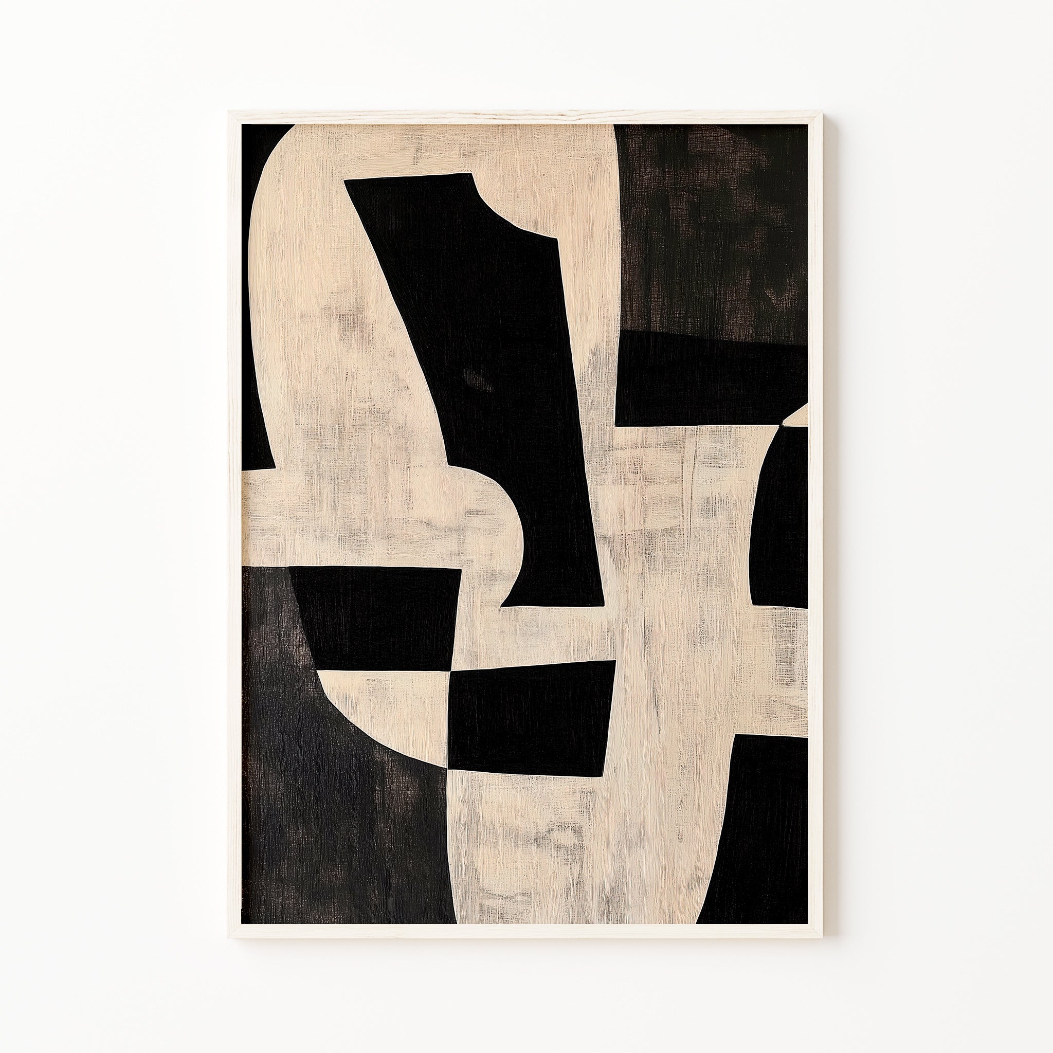 Abstract geometric wall art in black and beige, modern minimalist canvas for living room wall or bedroom decor