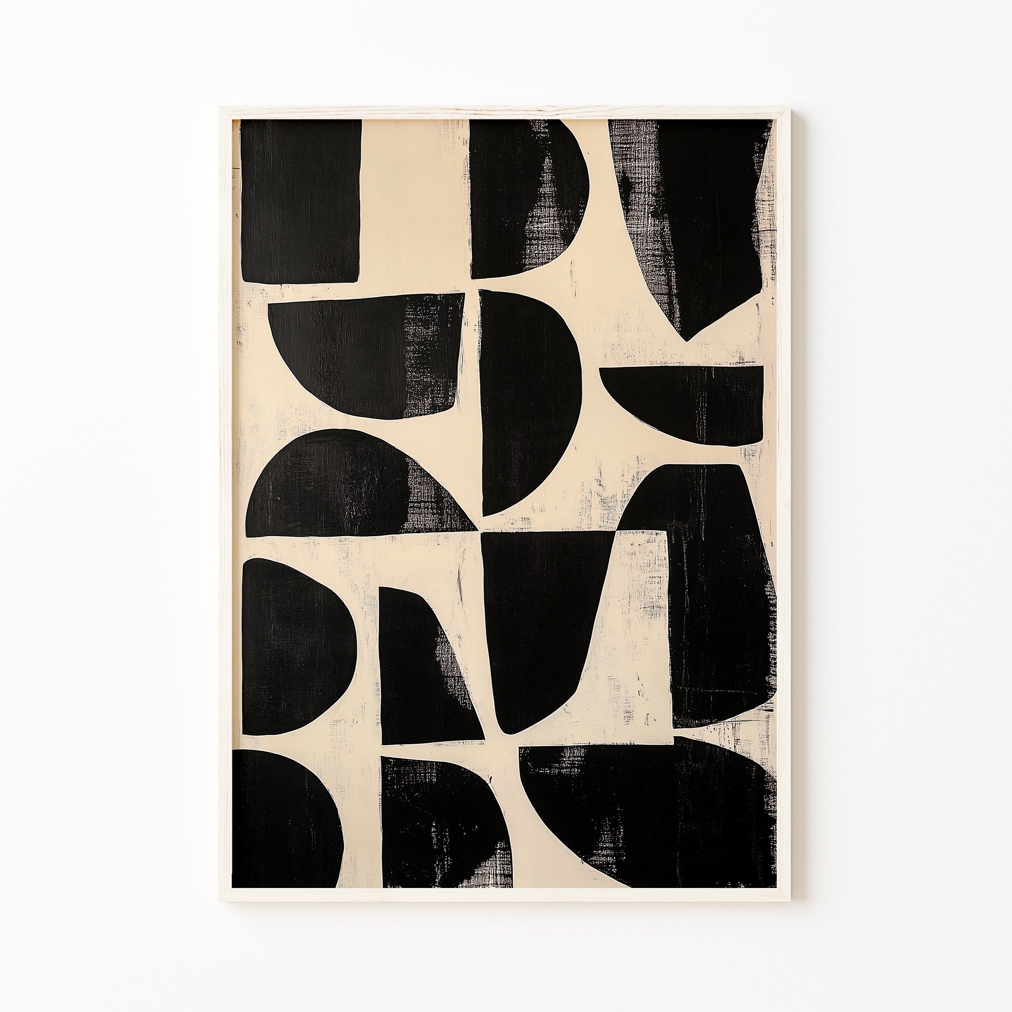 Black and beige abstract geometric wall art print, modern minimalist wall art for living room or bedroom decor