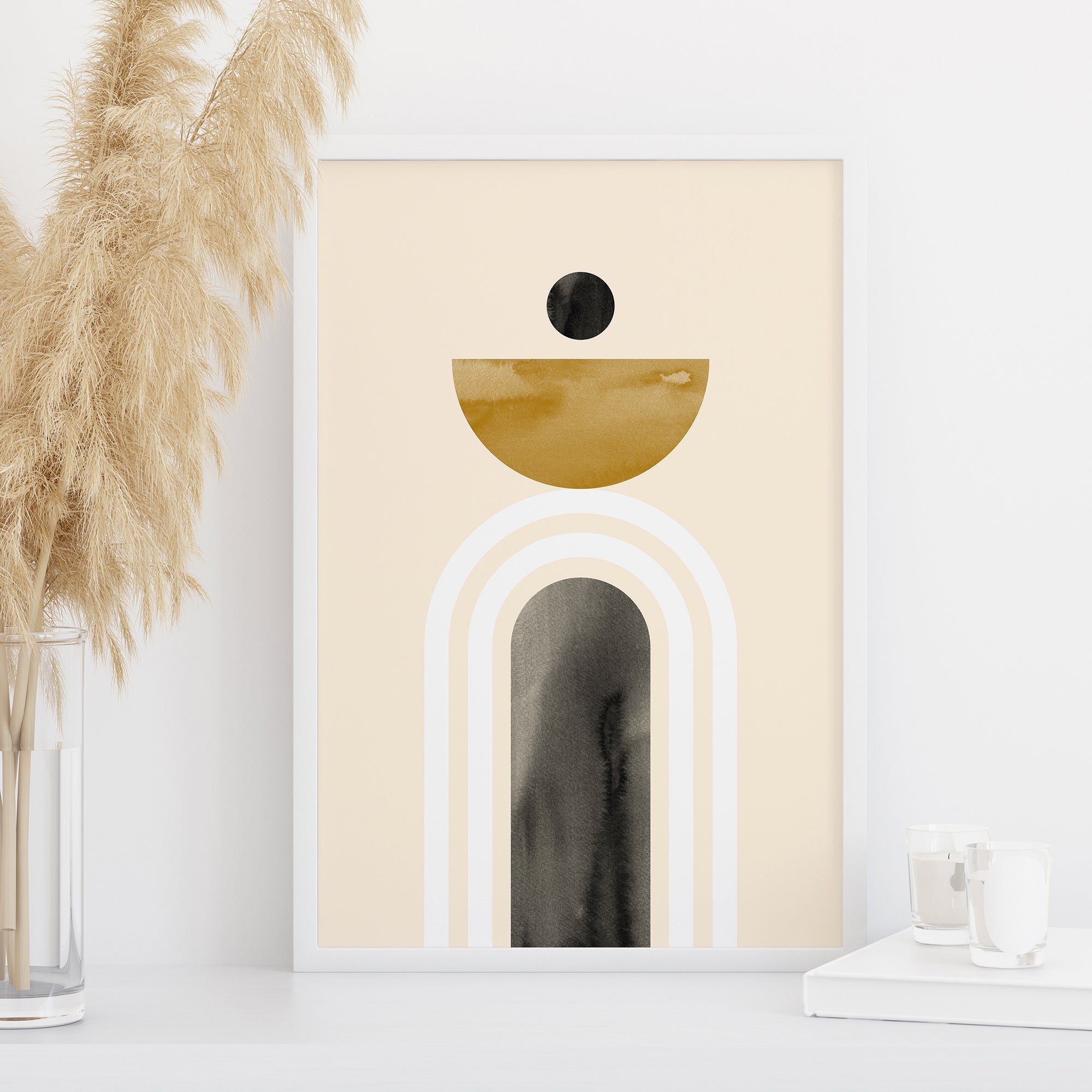 abstract arch wall art boho minimalist rainbow shapes neutral modern home decor large printable wall art