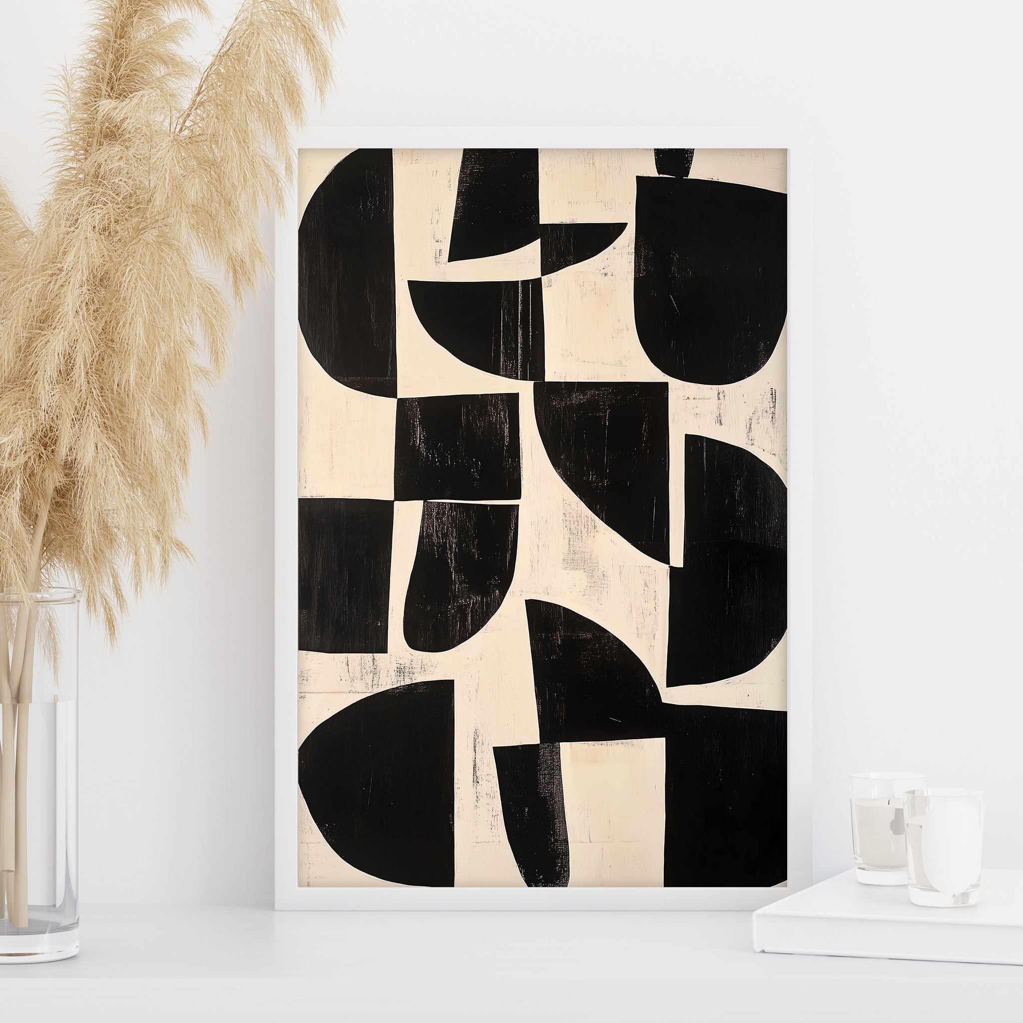 Black and neutral abstract composition wall art print, contemporary minimalist artwork for bedroom or living room large digital download