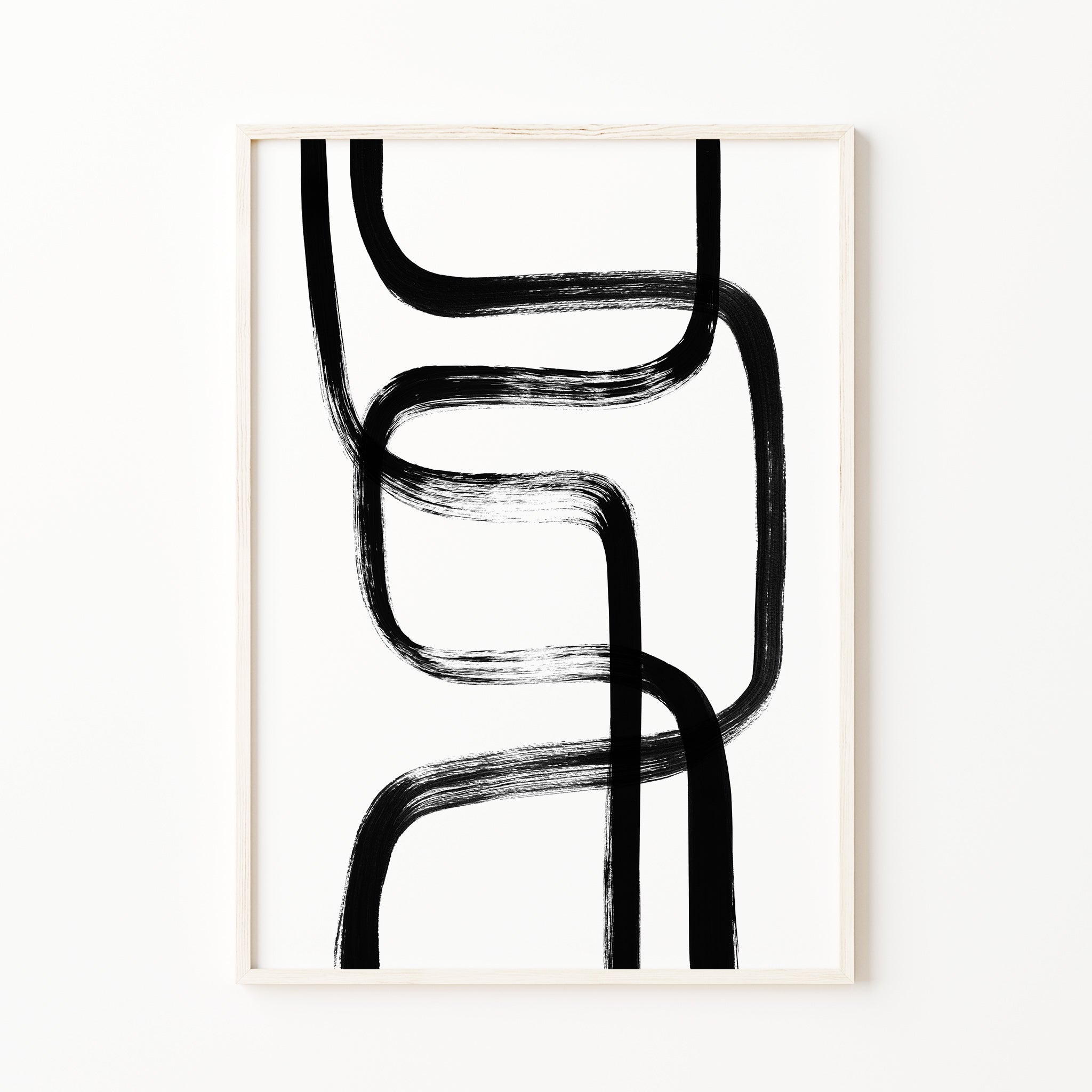 Modern black and white abstract line wall art with organic shapes. Minimalist wall decor for contemporary interior