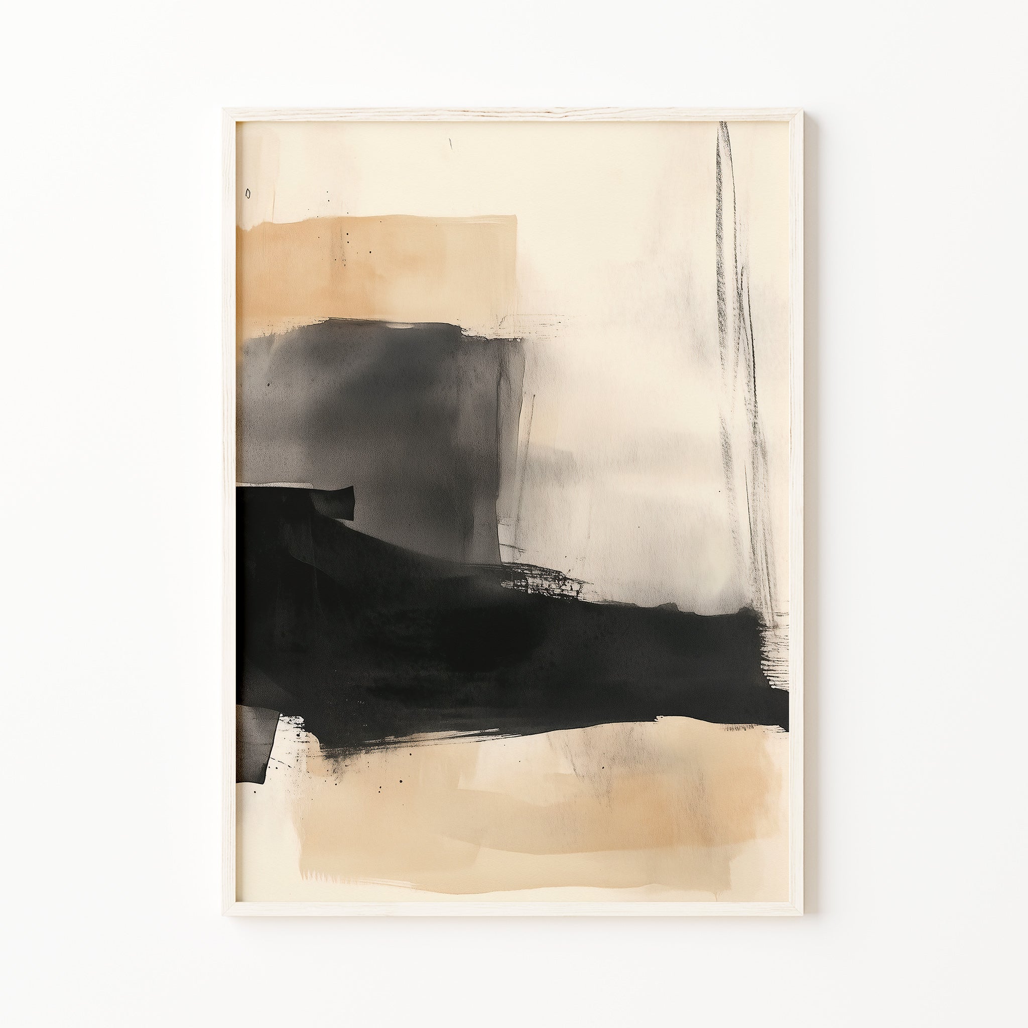 abstract neutral wall art print, beige & black wall art,  modern japandi print, painting, minimalist contemporary decor for digital download, large printable wall art