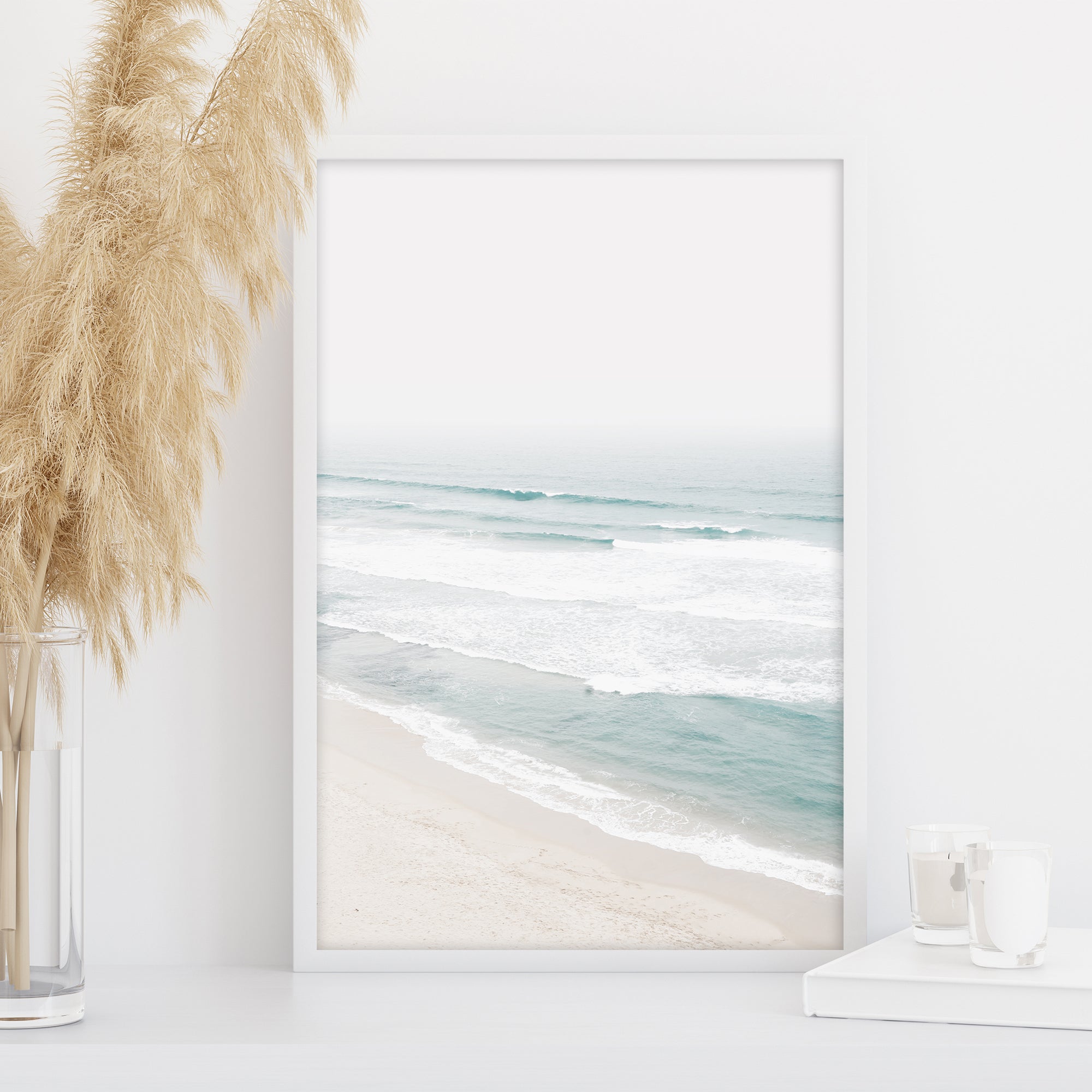 Beach wall art printable, large ocean waves photography, neutral coastal wall art decor for modern bedroom or living room, digital download