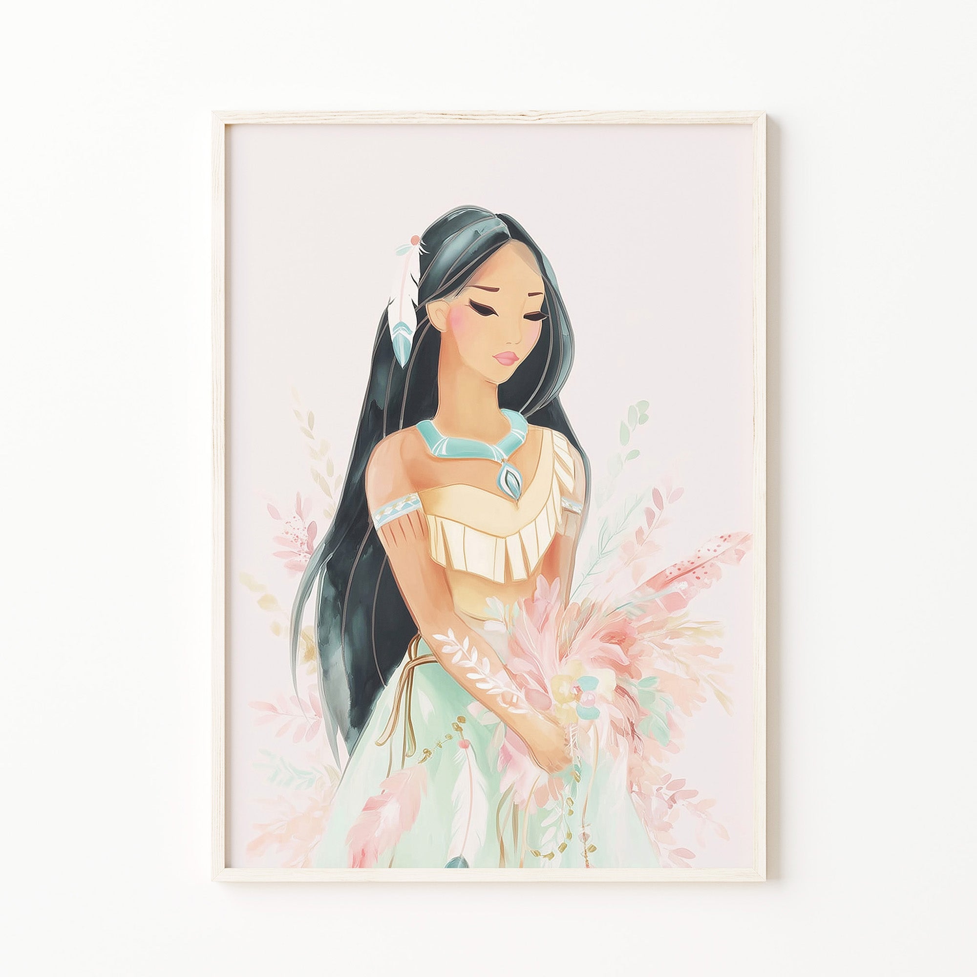 indian boho princess wall art print, tribal girl illustration, picture, poster, bohemian pastel nursery wall art decor for digital download, whimsical girls' room print, large printable wall art

