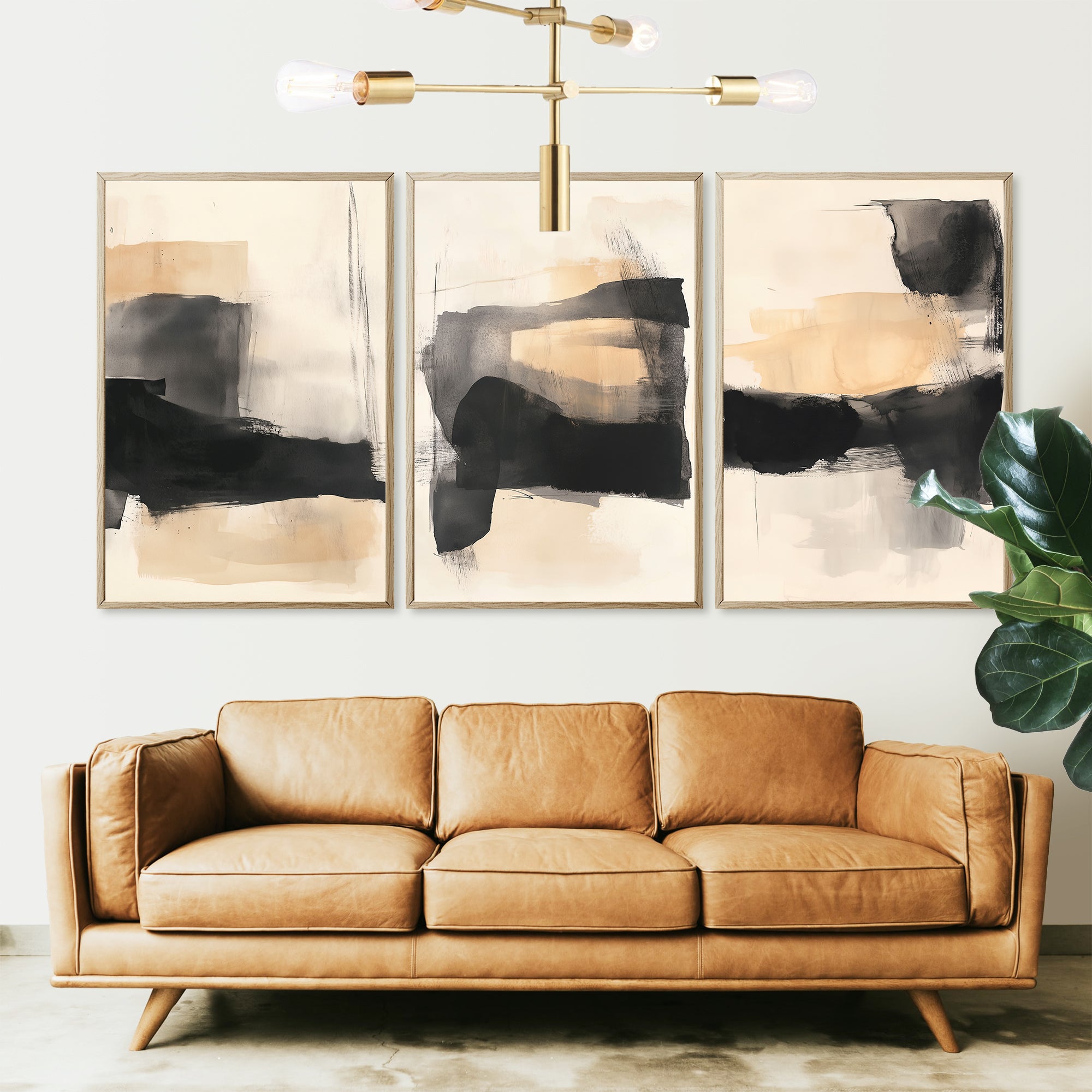 set of 3 abstract neutral wall art prints, beige and black modern painting, minimalist gallery wall, contemporary living room decor, above sofa abstract wall art set, large printable wall art