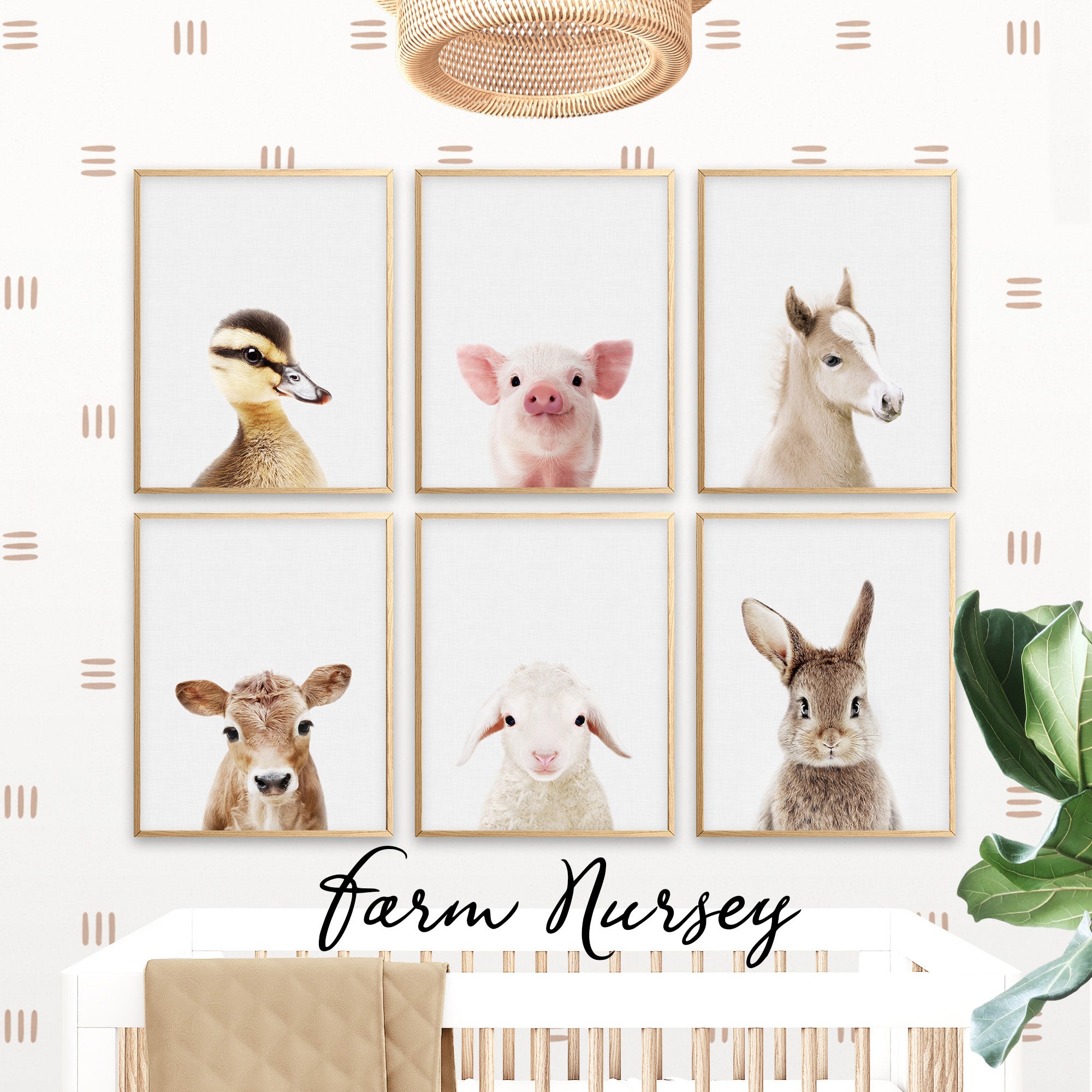 farm nursery decor for digital download, farm baby animal prints for nursery wall art decor, farm nursery prints set of 6, cow, bunny, pig lamb,horse, duck pictures, farmhouse baby room styling, large printable wall art,
