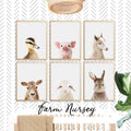 Farm baby animal prints for nursery wall art decor, farmhouse baby room art, farm nursery prints for boho interior, duck, pig, cow, horse, lamb, bunny prints, set of 6, large digital download, printable wall art