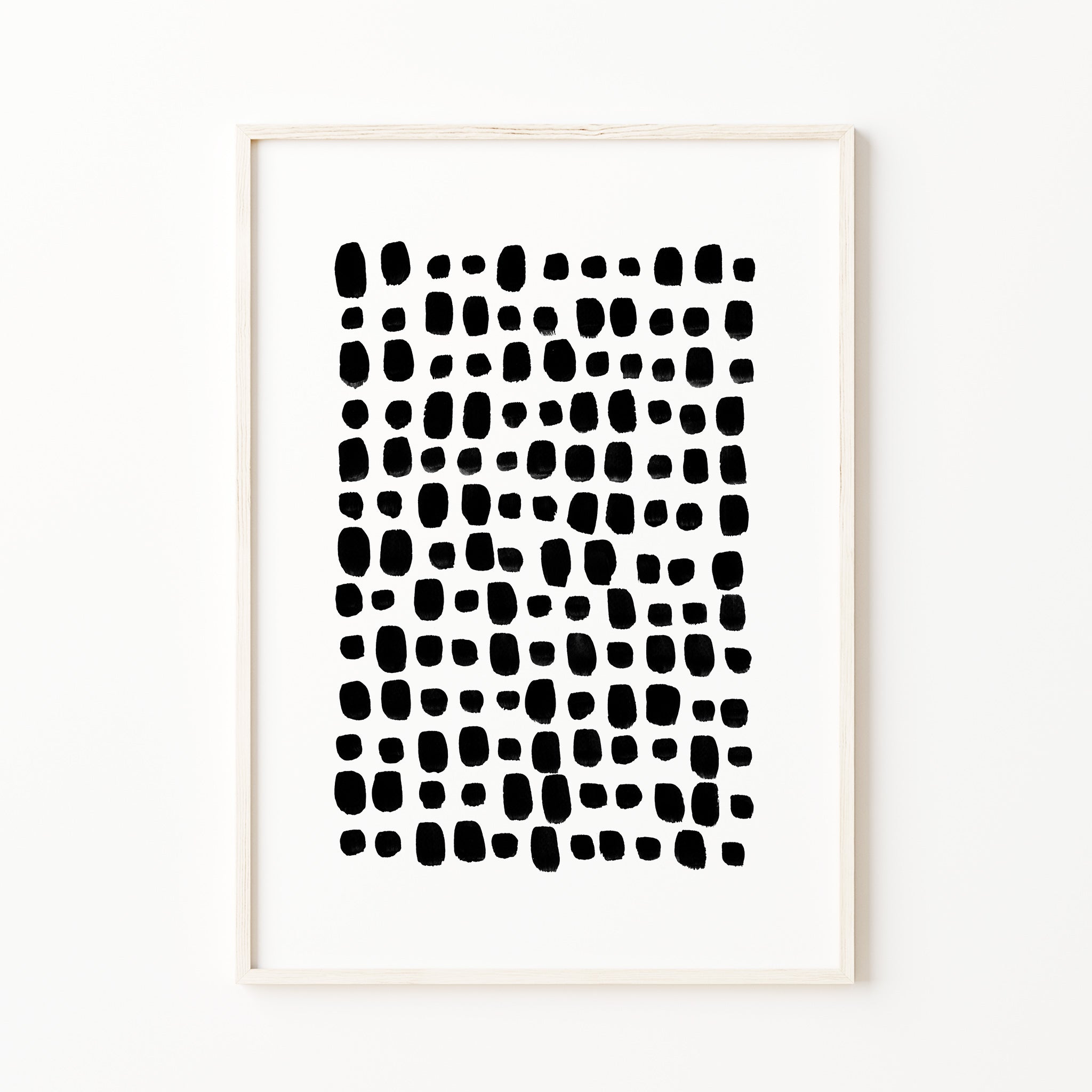 Minimalist black and white abstract print with hand-painted dot grid pattern large 