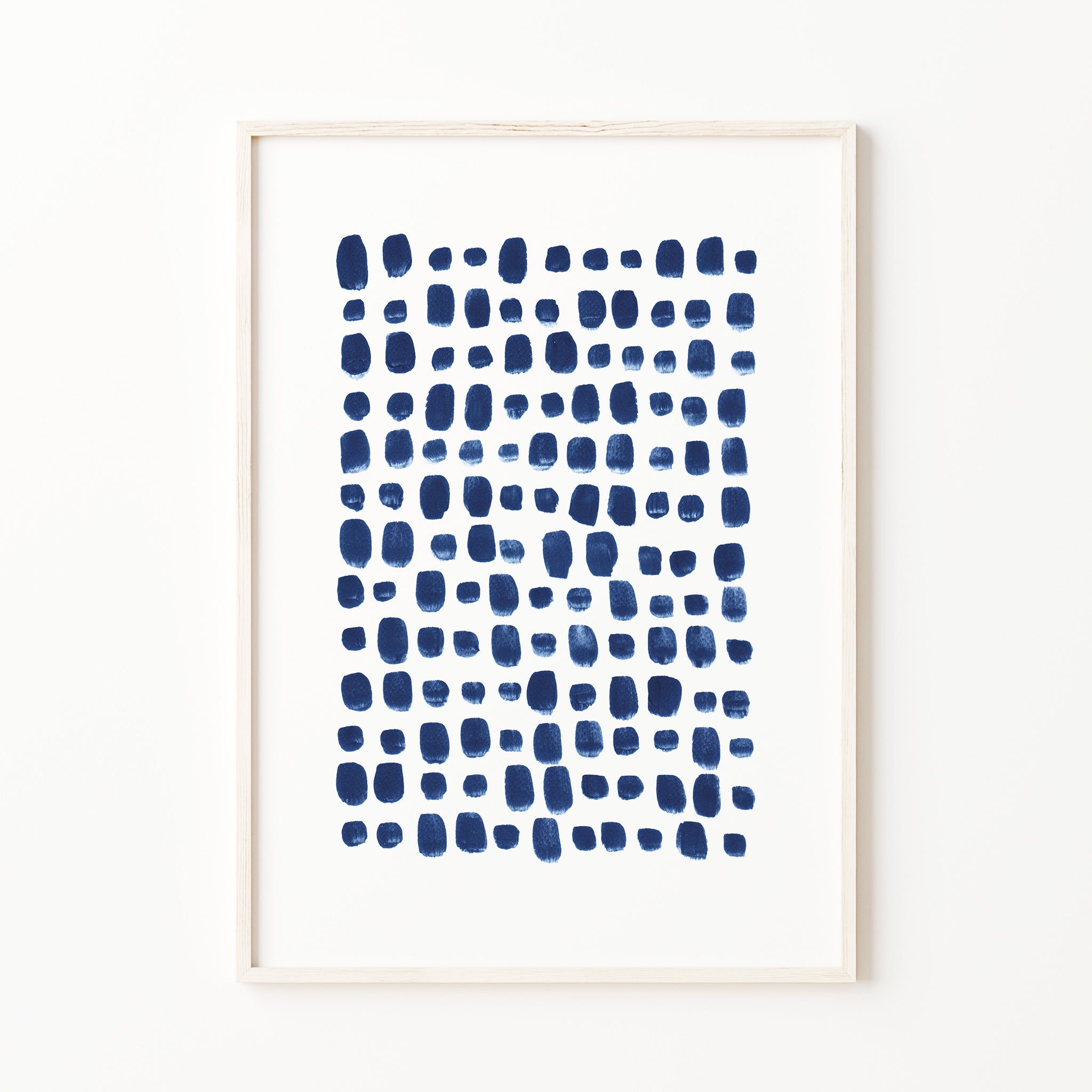 blue abstract dot grid print, indigo geometric watercolor art, modern minimalist wall decor