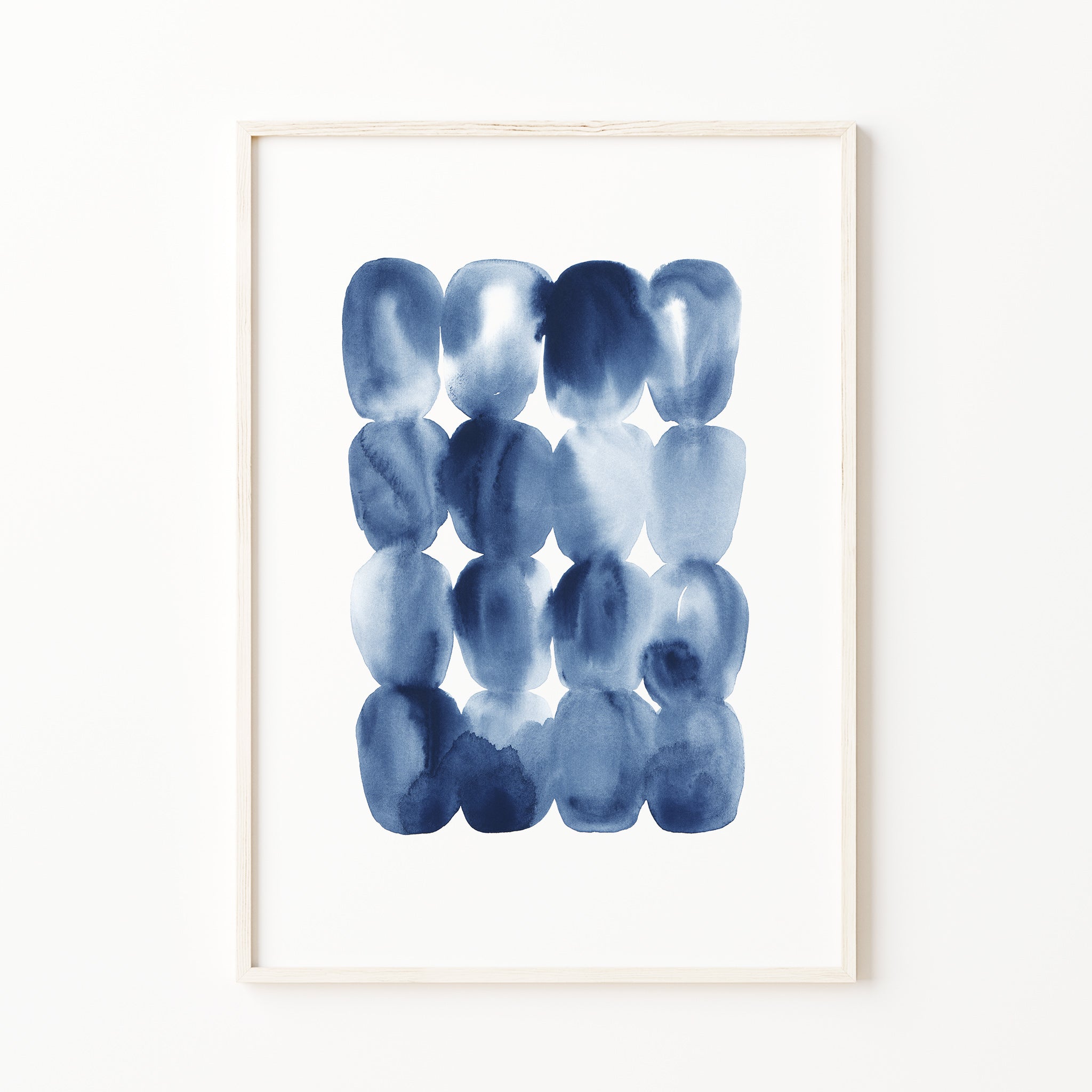 blue abstract organic shapes print, indigo watercolor blobs wall art, modern minimalist decor