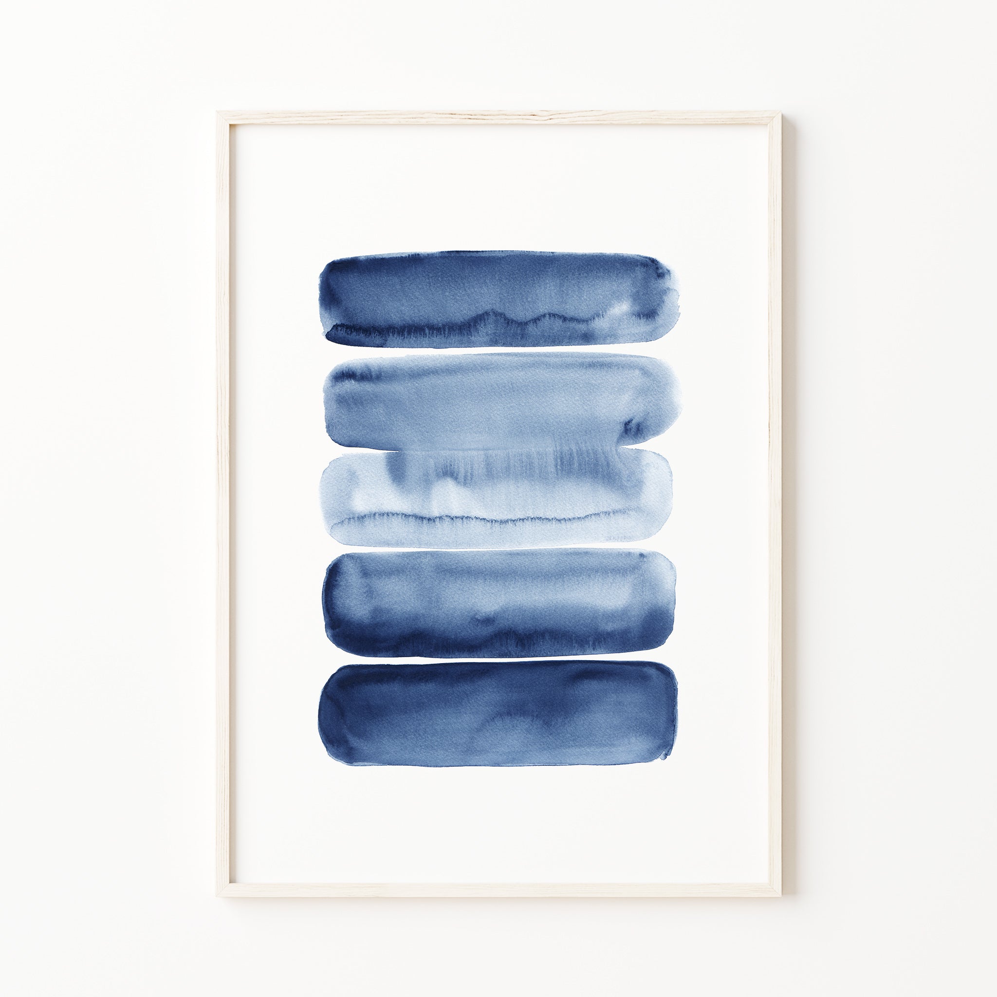 blue abstract watercolor brush strokes print, navy minimalist wall art, modern indigo painting art print 