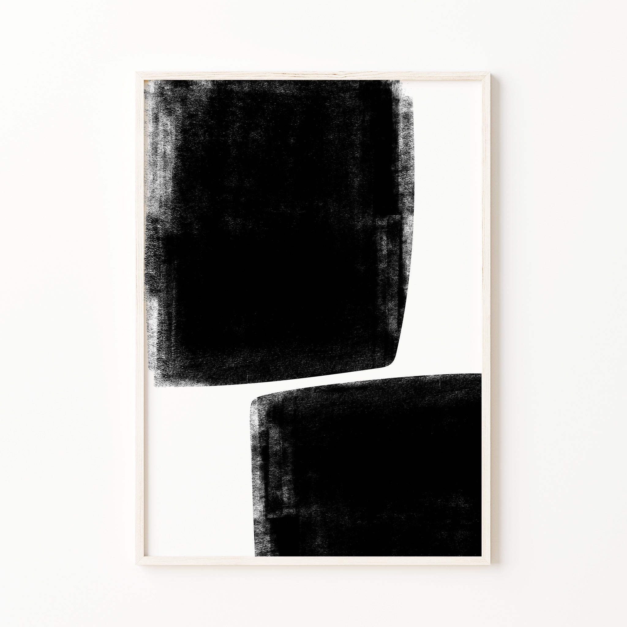 Abstract black & white wall art with bold textured shape. A minimalist modern print large printable wall art