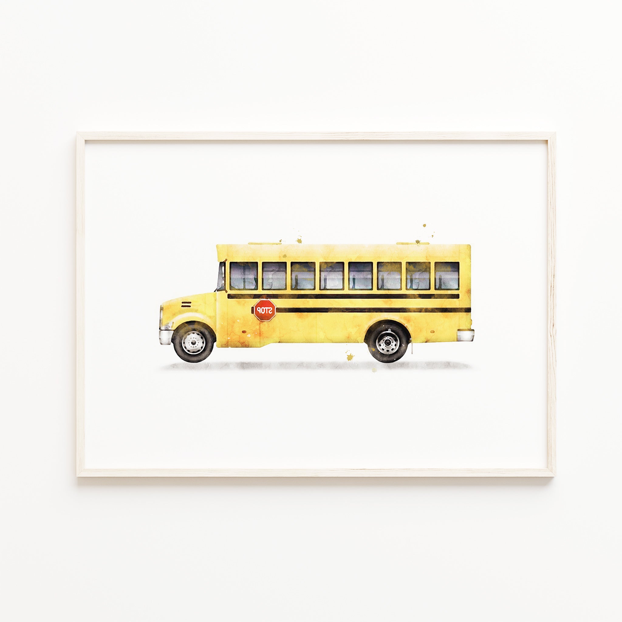 school bus watercolor wall art, yellow bus print for kids, boys nursery transportation wall art decor, back to school theme, large digital download