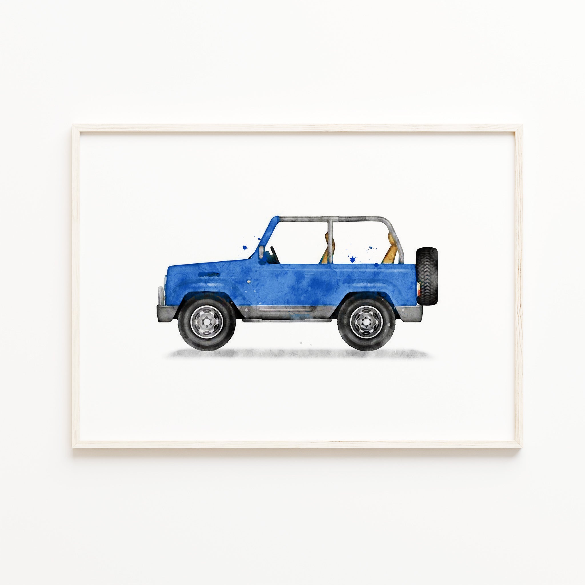 blue watercolor jeep wall art, off road vehicle print, kids adventure wall art decor, baby boys nursery transportation art, digital download

