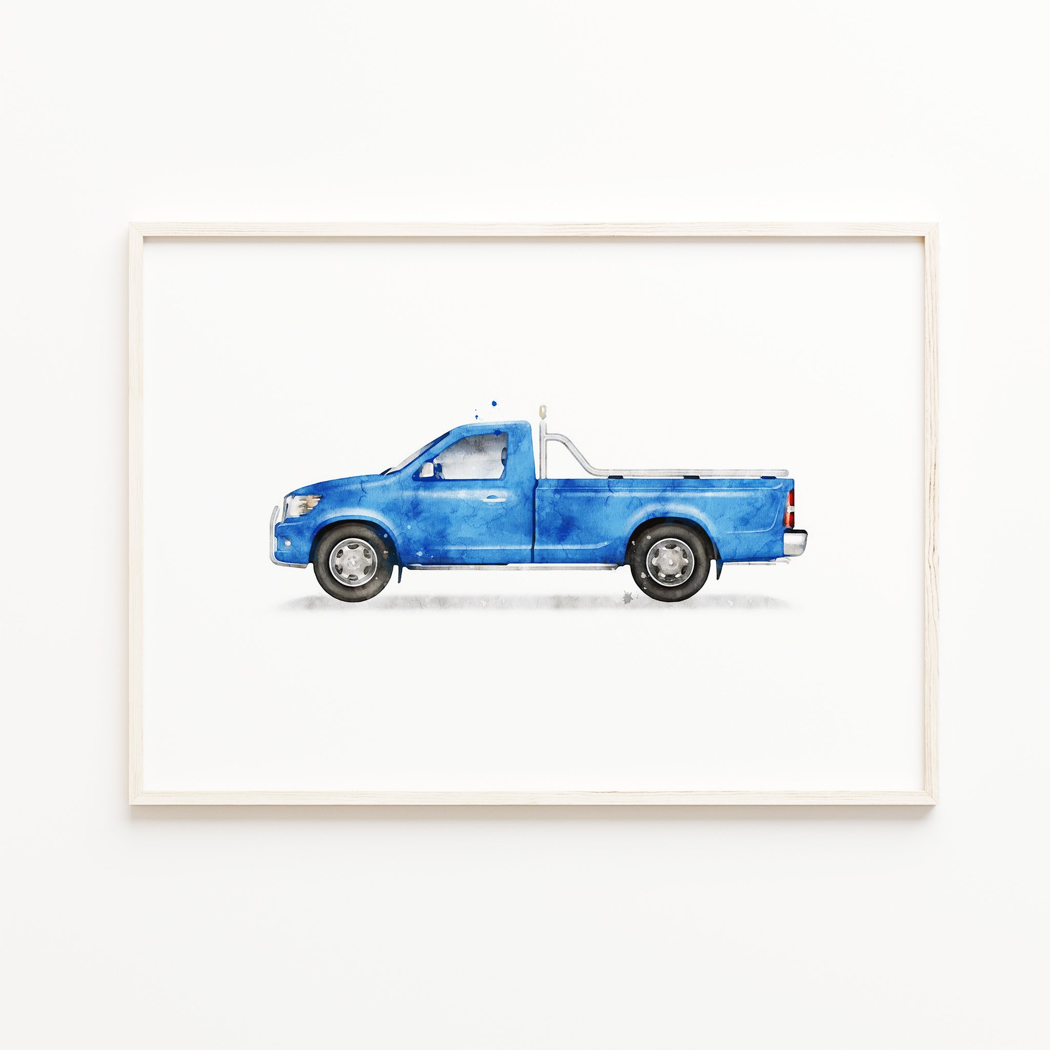 pickup truck wall art printable, blue truck watercolor illustration, kids room transportation wall art decor, boys room print, large digital download