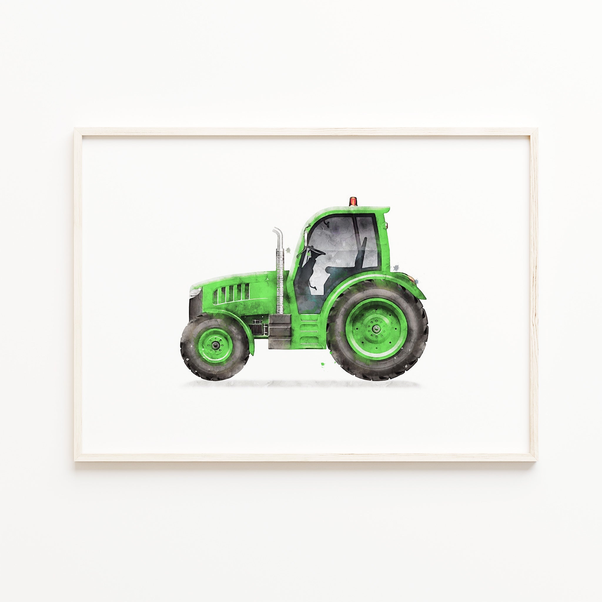 green tractor wall art print, farm tractor watercolor illustration, kids transportation wall art, boys nursery decor, large instant download