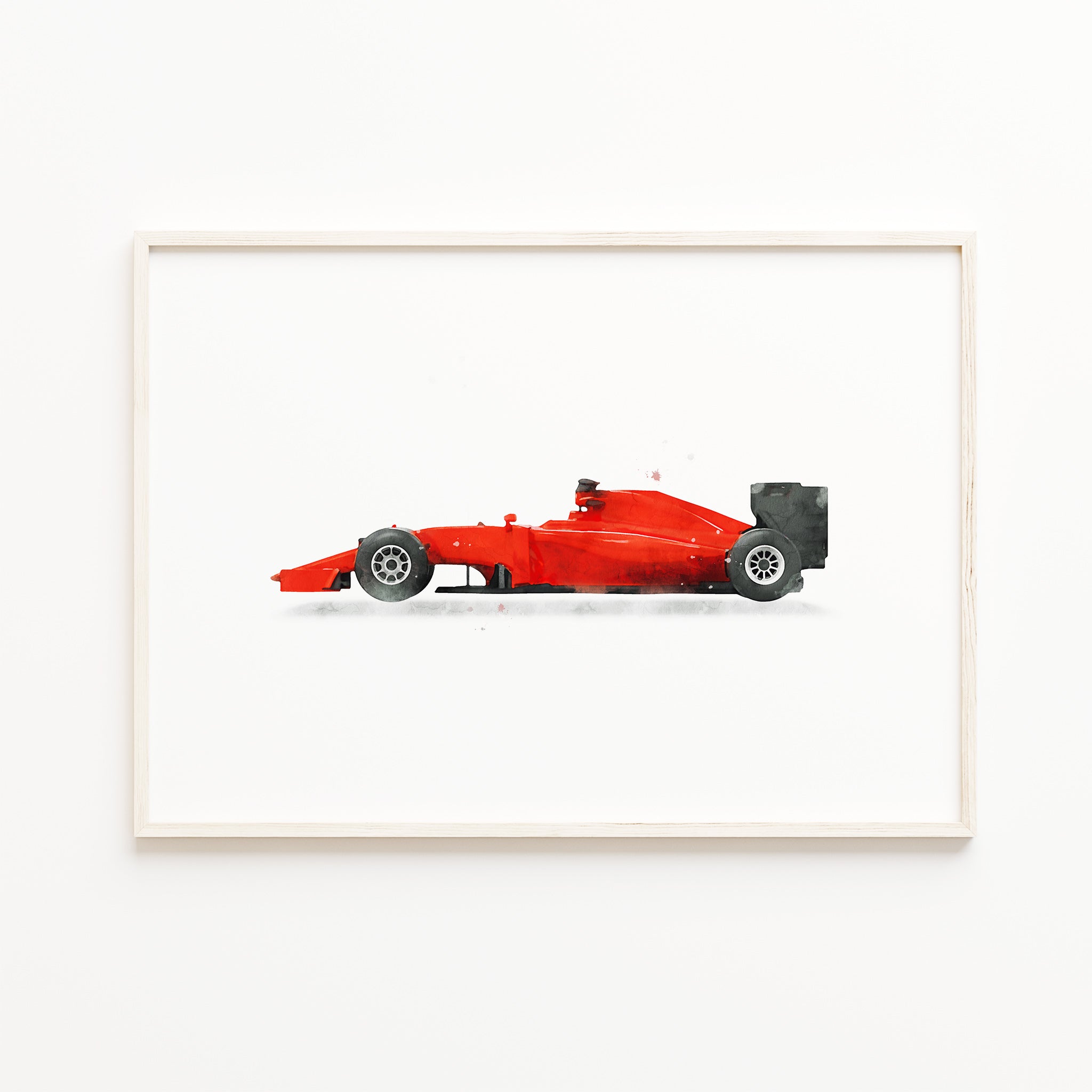 formula race car wall art printable, red sports car watercolor illustration, boys room wall art print, kids racing decor, nursery transportation art, large dogotal download


