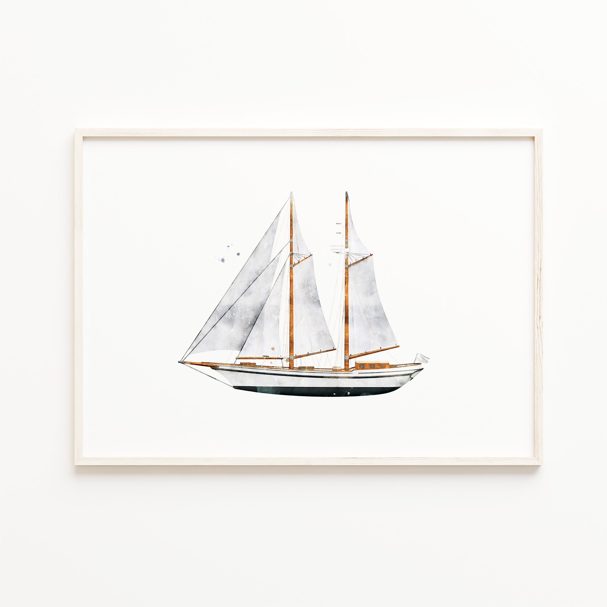 sailboat wall art print, vintage sailing ship watercolor poster, picture, kids room ocean theme decor, large digital download
