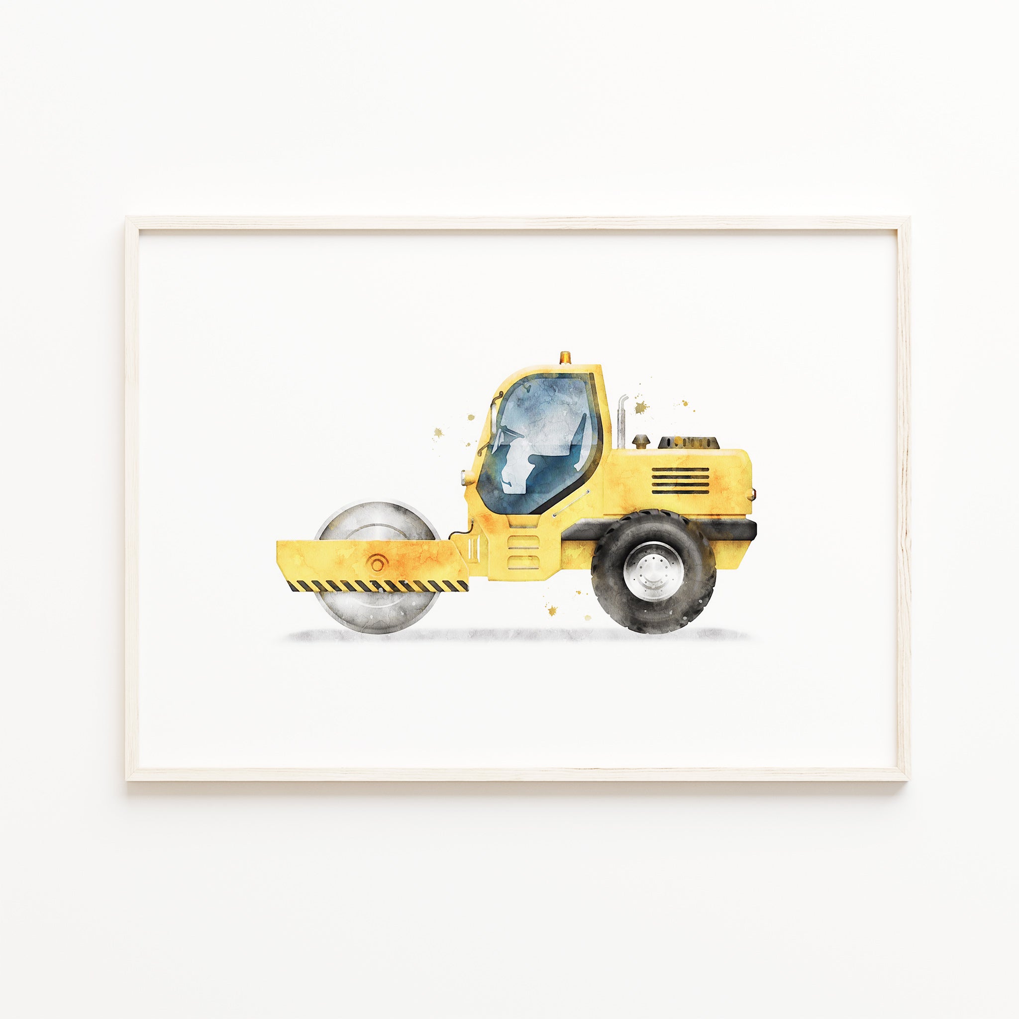 Road roller wall art print, construction vehicle nursery decor, watercolor roller illustration, kids room printable, boys room prints, wall art decor, large digital download