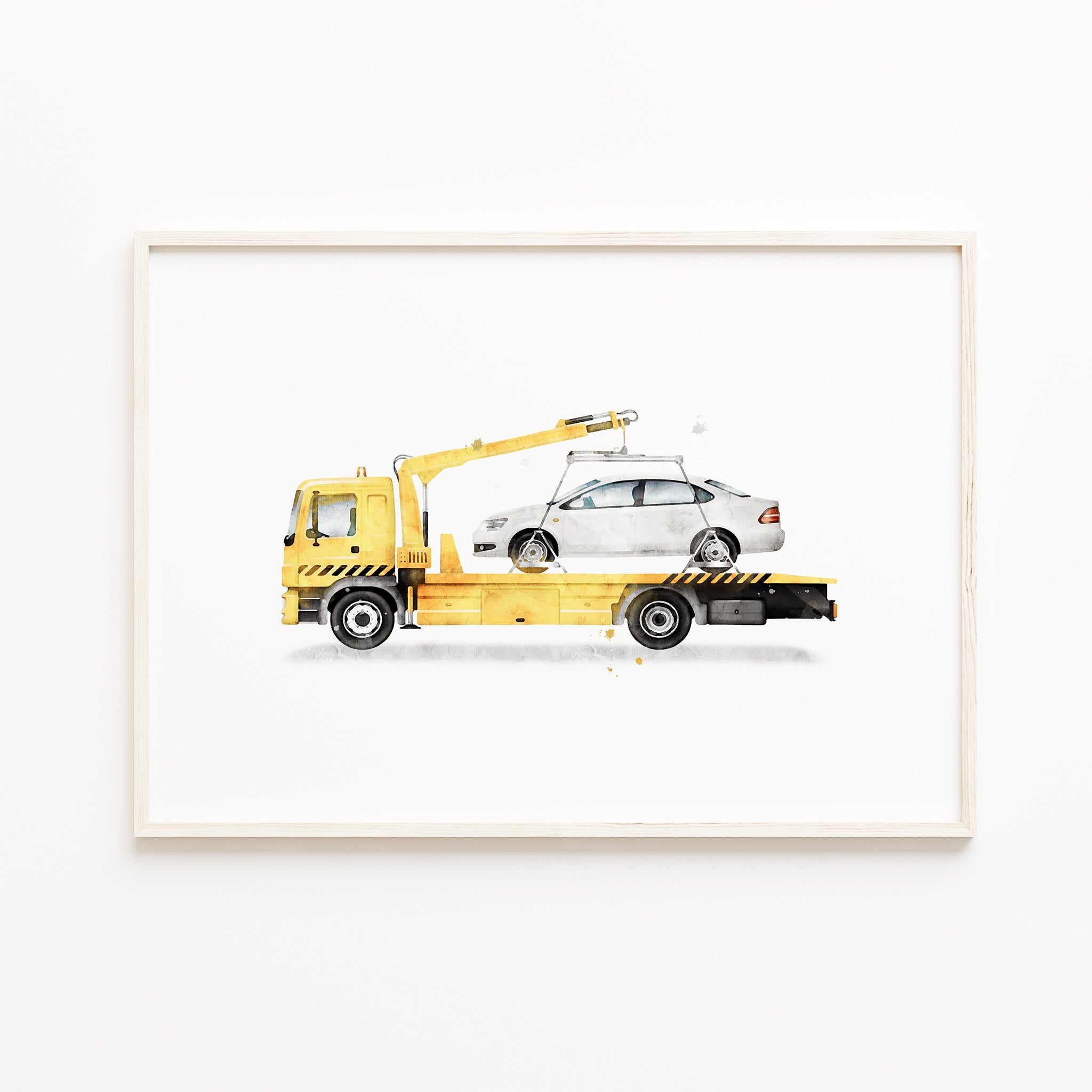 Tow truck wall art print, construction vehicle nursery decor, watercolor tow truck illustration, kids room printable wall art, boys wall art decor, large printable wall art