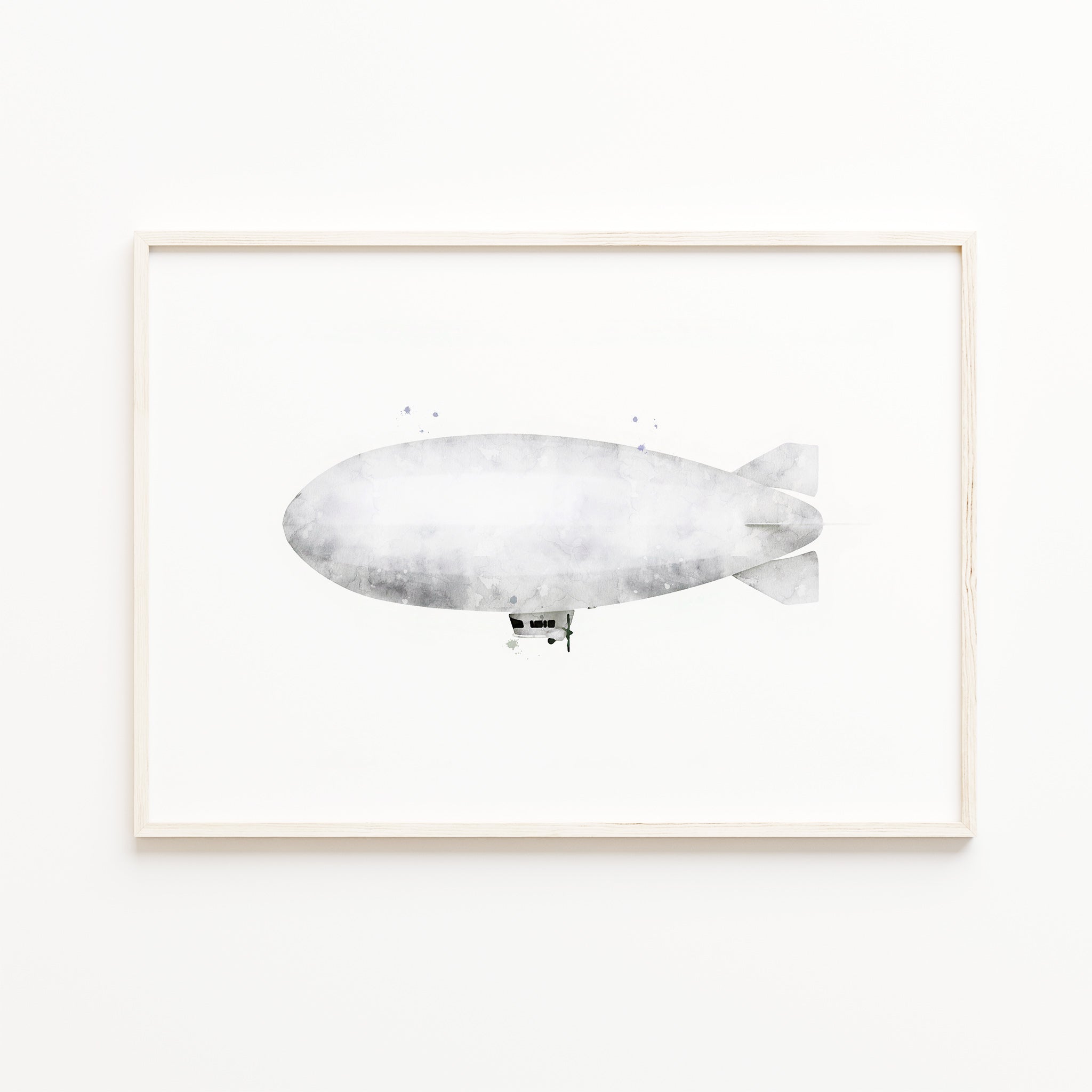 airship watercolor wall art, vintage blimp illustration, kids transportation print decor, nursery large printable wall art