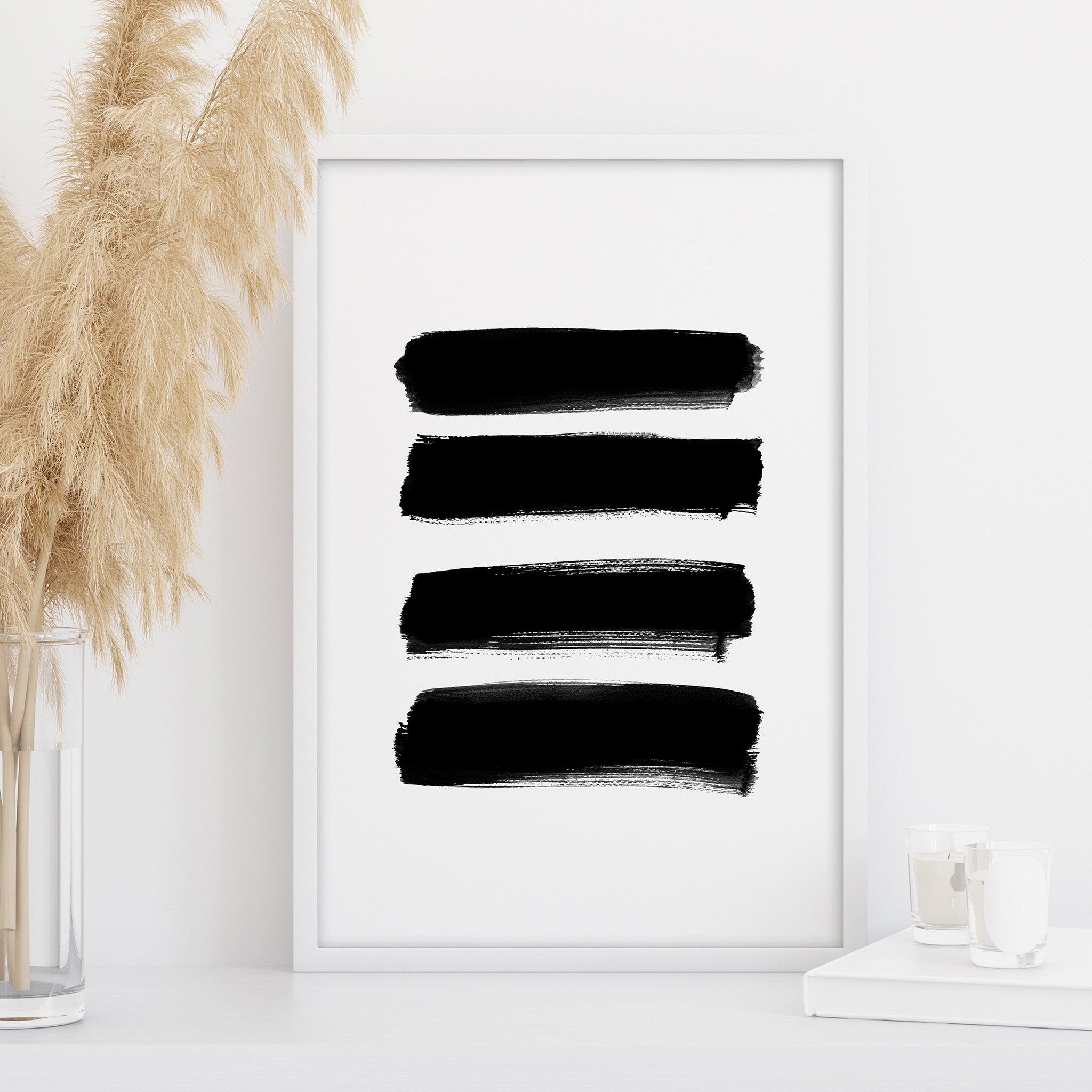 black brush stroke wall art horizontal lines minimalist abstract print modern neutral decor