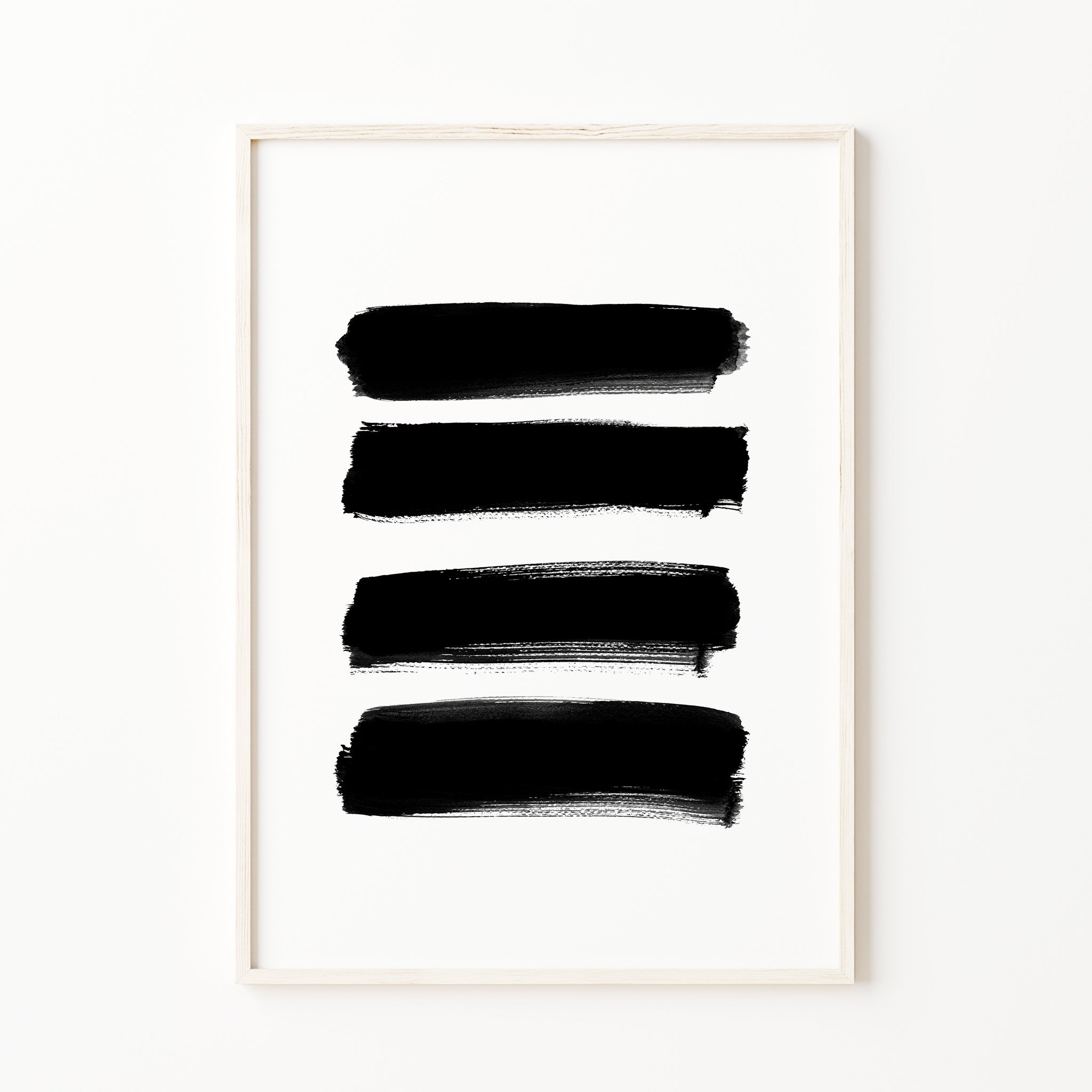 Minimalist black wall art bold horizontal brush strokes modern abstract print large printable wall art