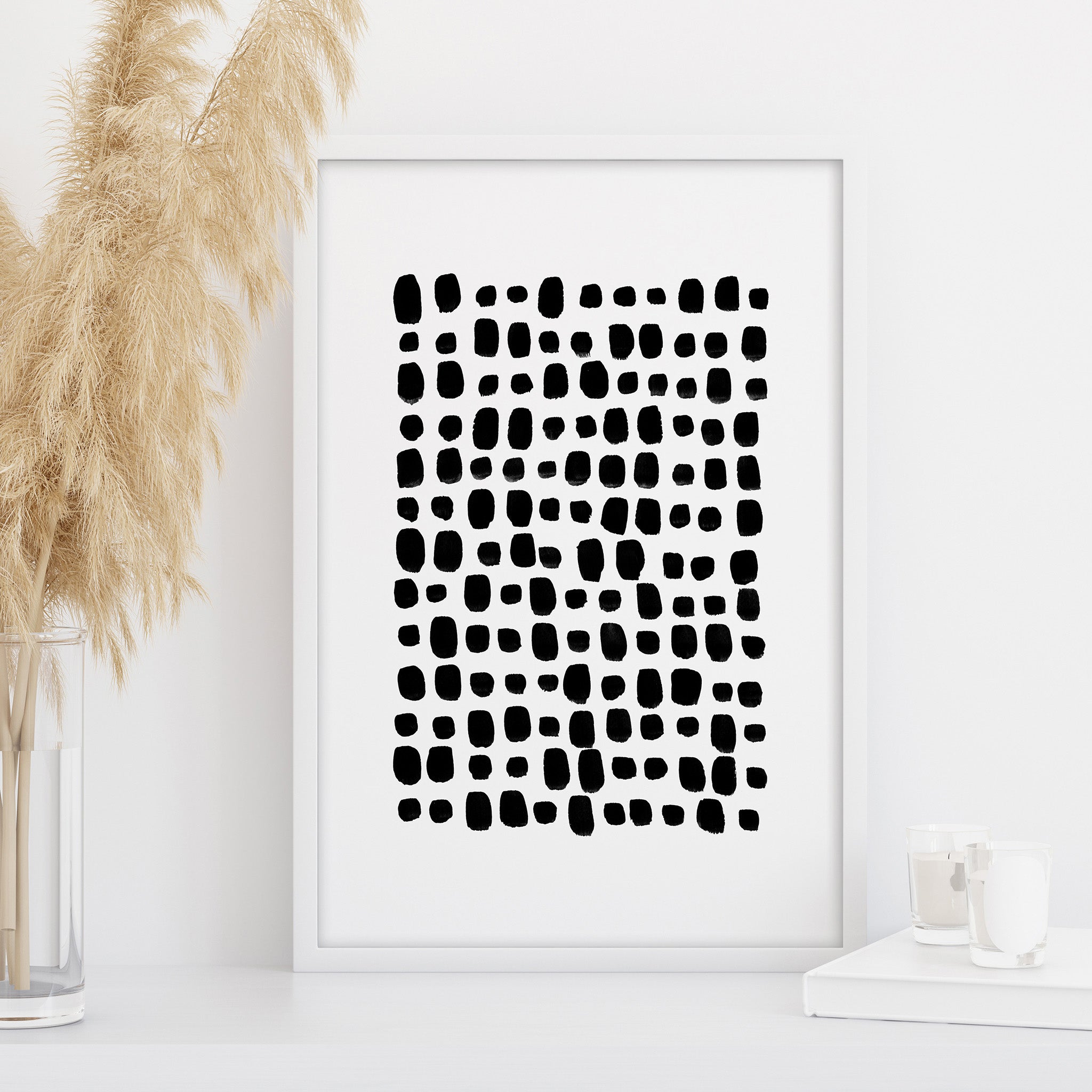 black dots abstract wall art grid pattern minimalist modern print scandinavian decor