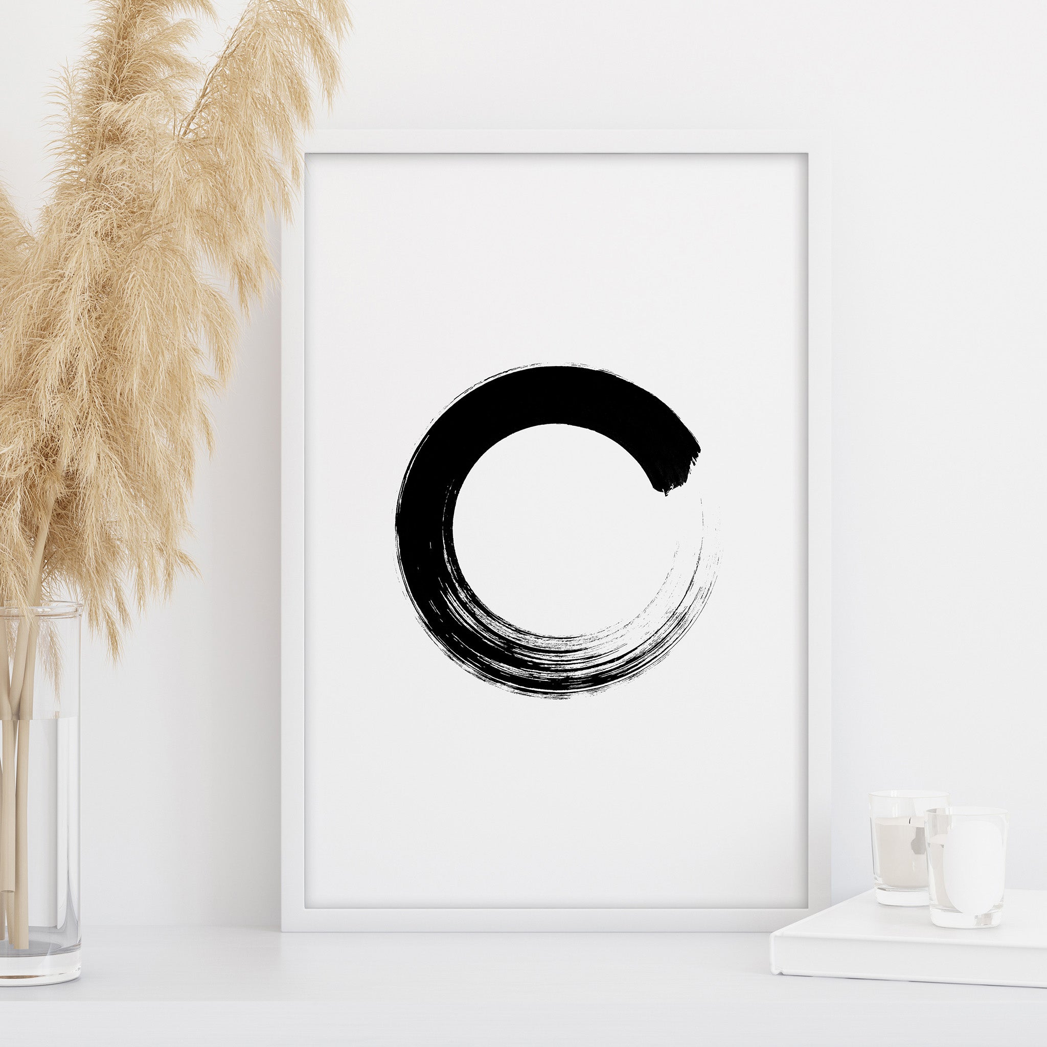 black circle abstract wall art brush stroke minimalist print modern gallery decor