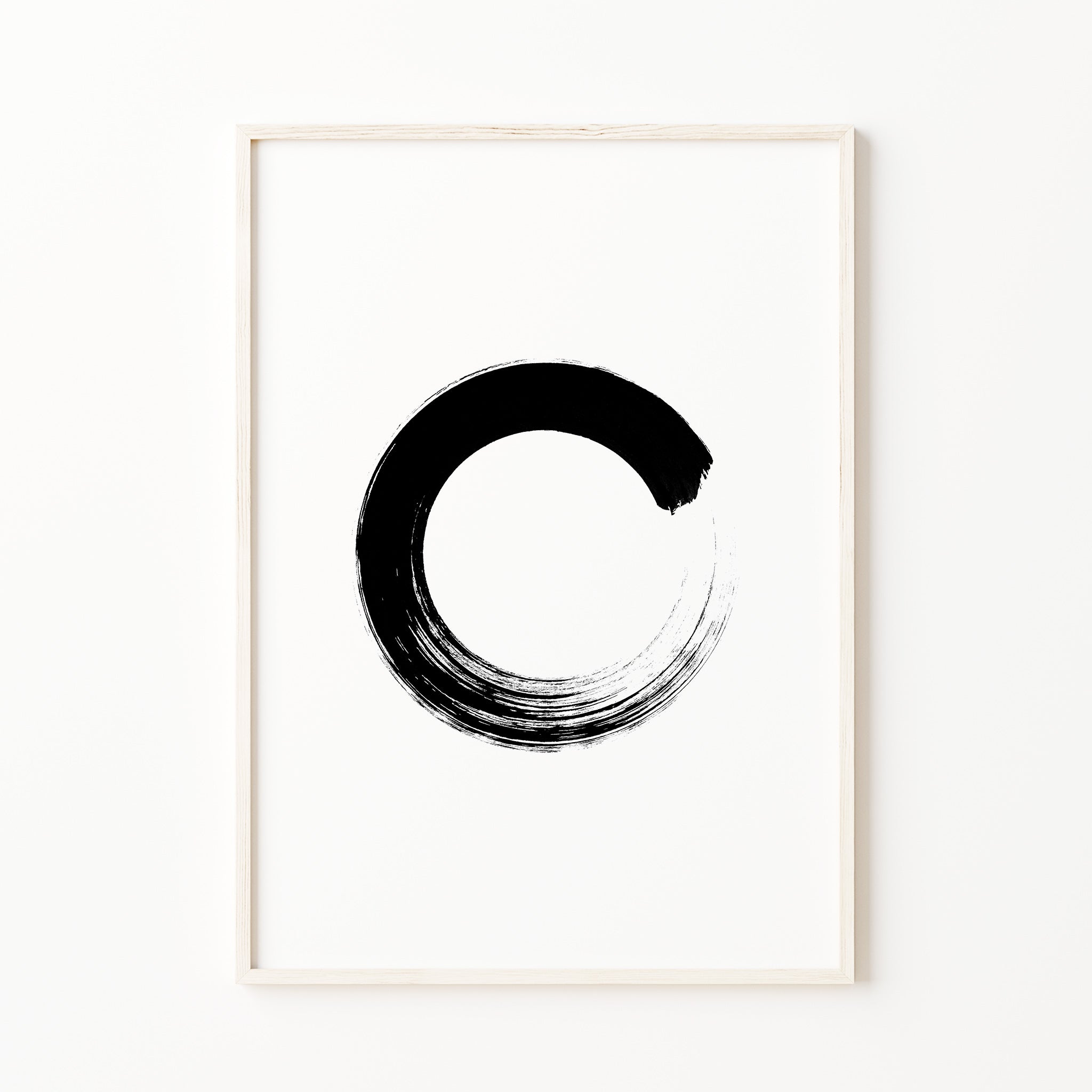Minimalist modern black and white circle wall art expressive brush stroke print 