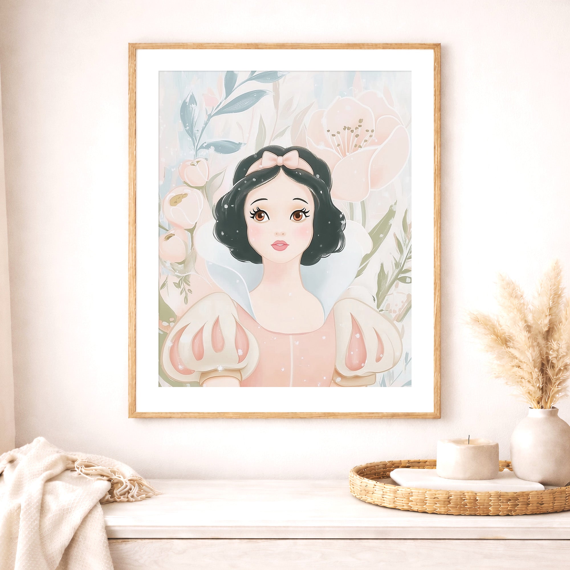 fairytale vintage style princess print, soft pastel girl illustration, whimsical baby girl, kids' room art, large printable wall art
