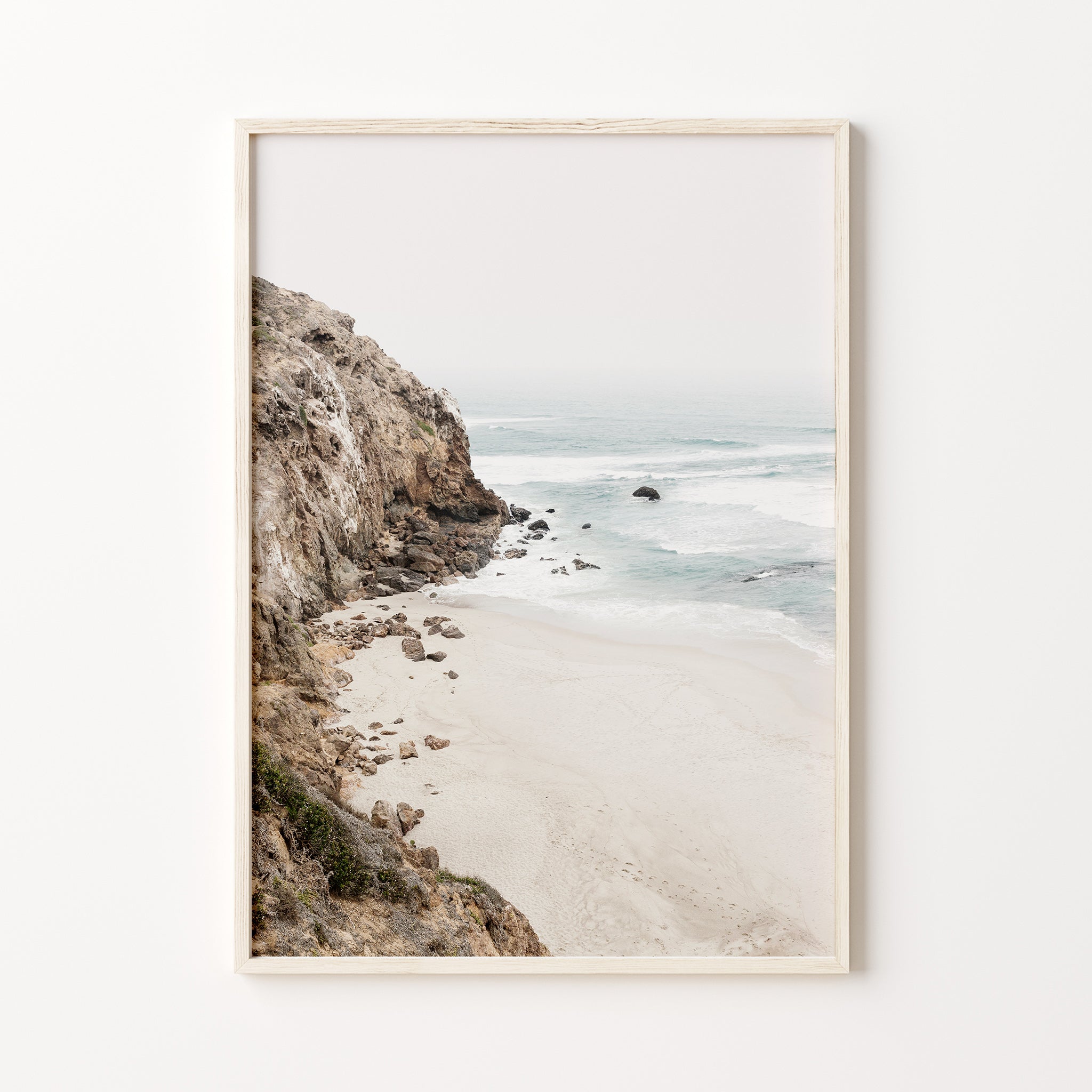 Coastal cliff wall art printable, large beach landscape print, photography with ocean waves, neutral bedroom decor