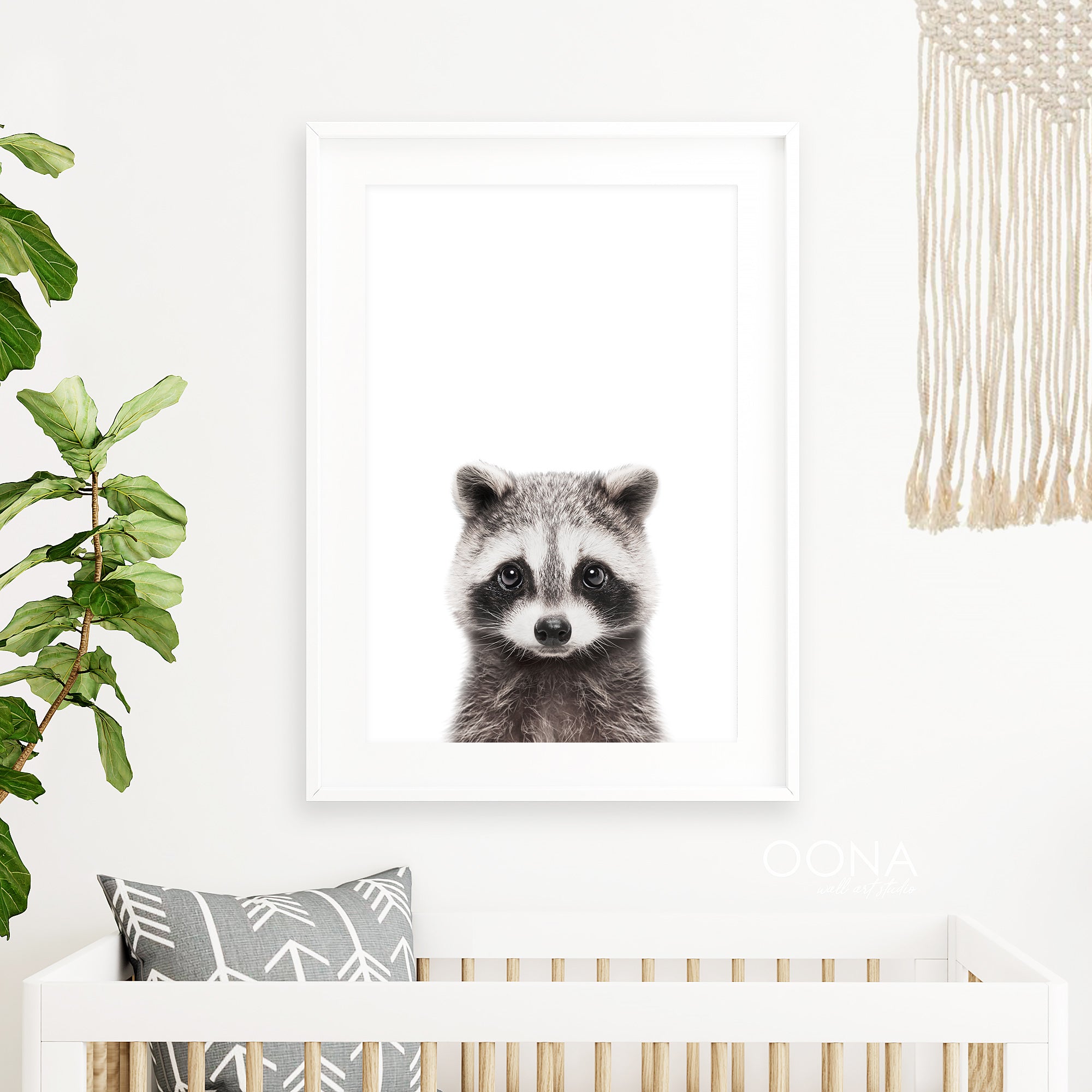 baby raccoon nursery print woodland animal print for nursery forest baby room wall art large

