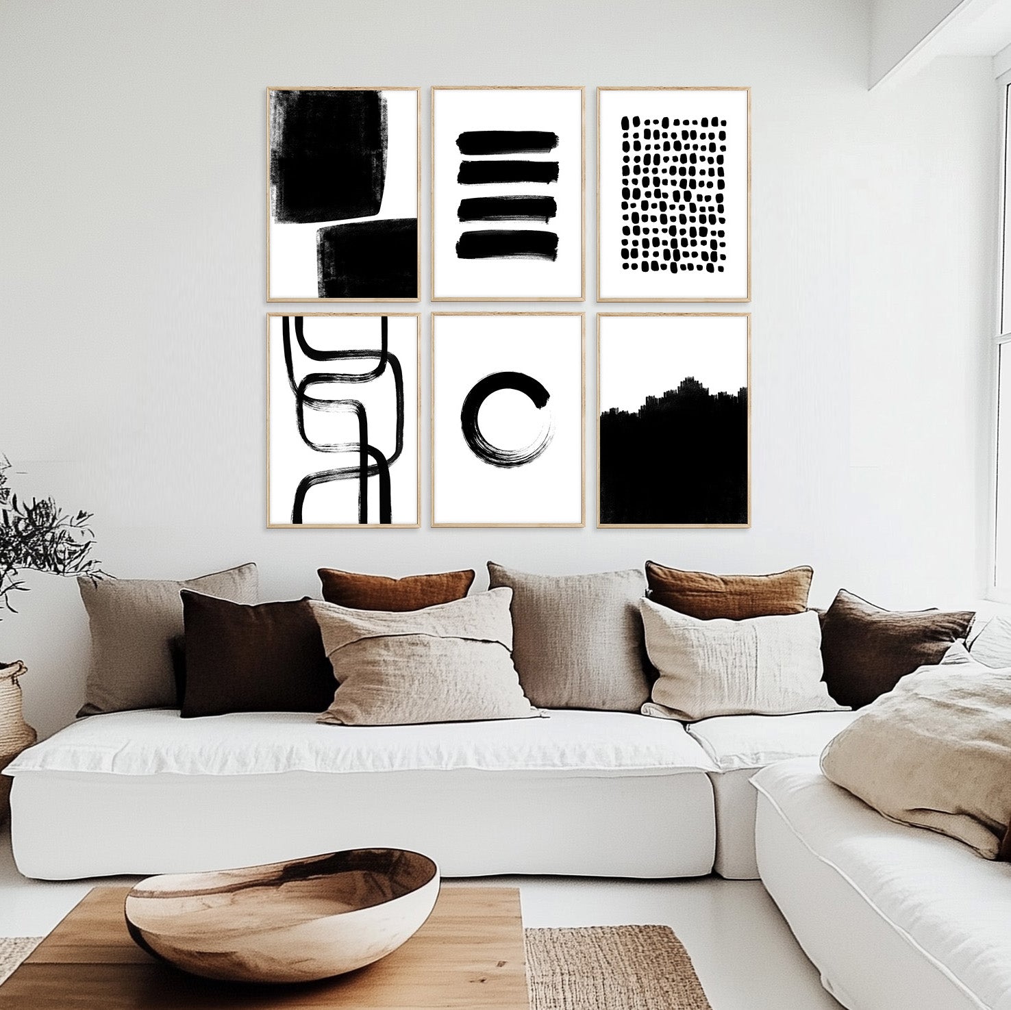 minimalist black and white abstract prints geometric brush strokes wall art decor set of 6 prints living room large printable wall art