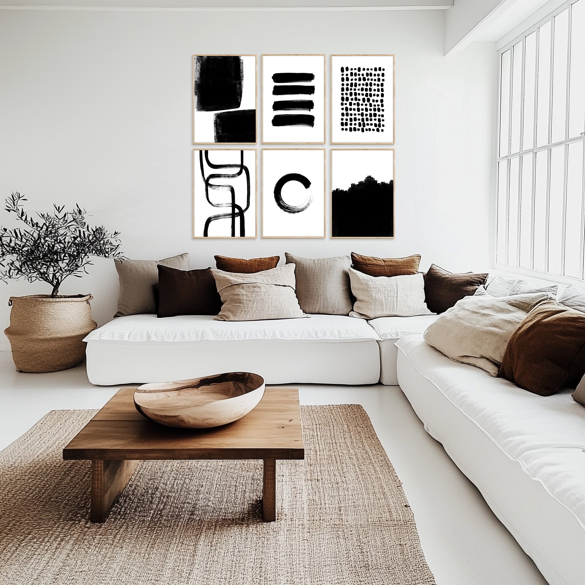 minimalist black and white abstract prints geometric brush strokes wall art decor set of 6 prints living room large printable wall art