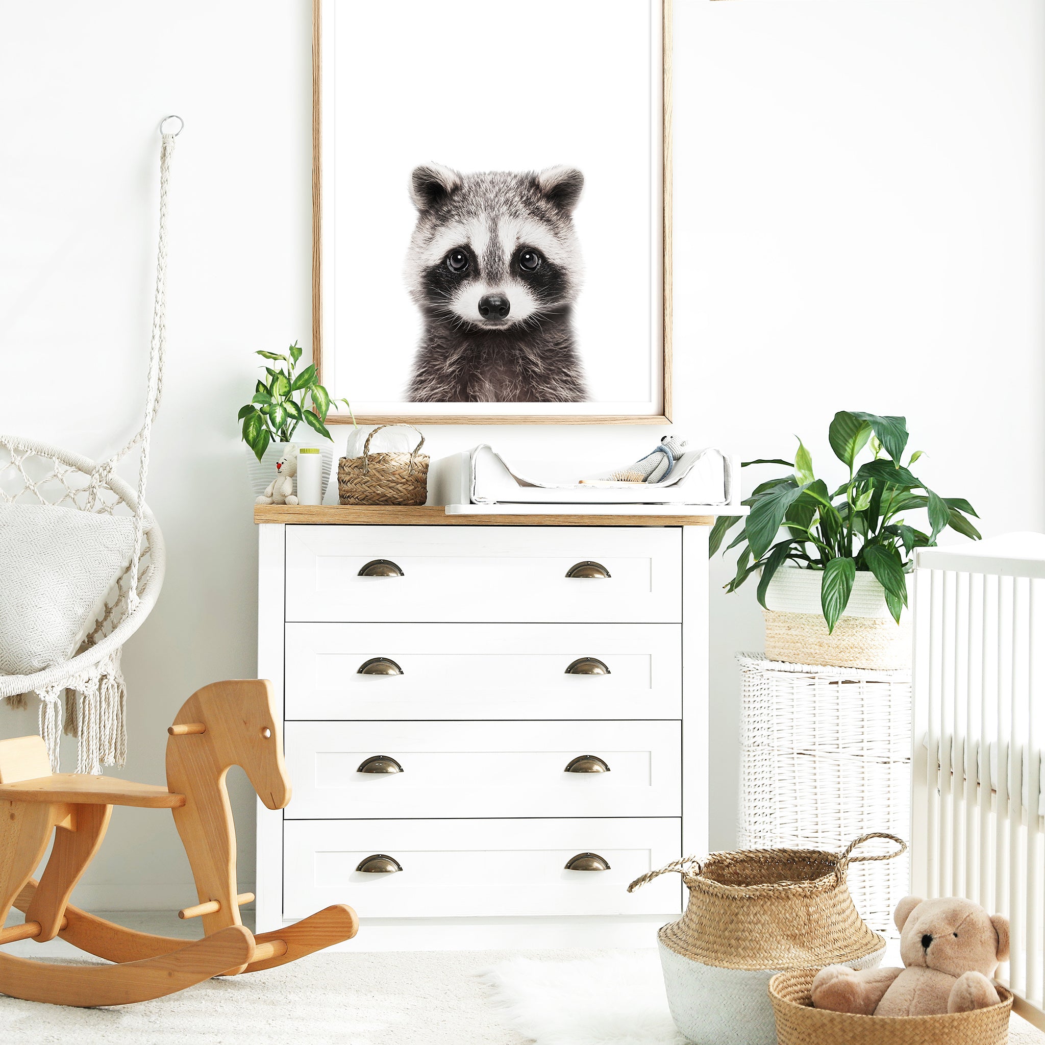 baby raccoon print woodland nursery animal print forest baby room wall art

