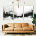 Set of 3 landscape black and white abstract wall art prints, Japandi wall art, minimalist mountain ink wash style artworks for living room above sofa wall art decor for digital download, large printable wall art