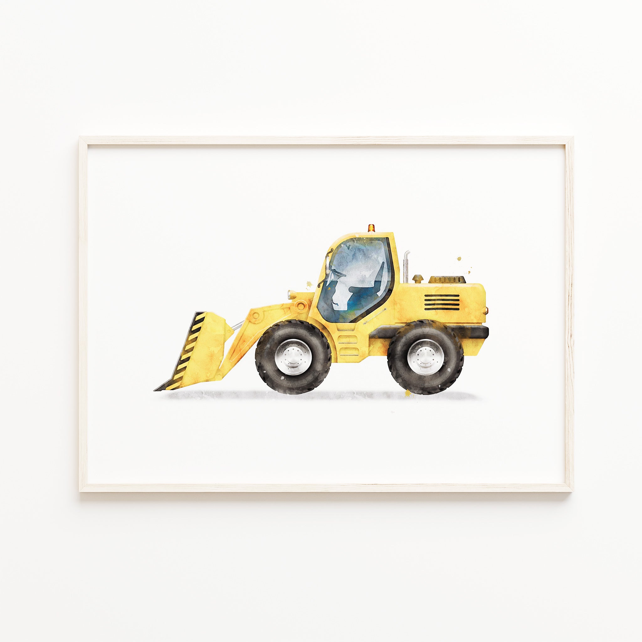 Yellow wheel loader wall art print, construction vehicle print for kids, boys, nursery wall art decor for digital download, watercolor transportation print, picture, poster, boys' room wall art, Large printable wall art