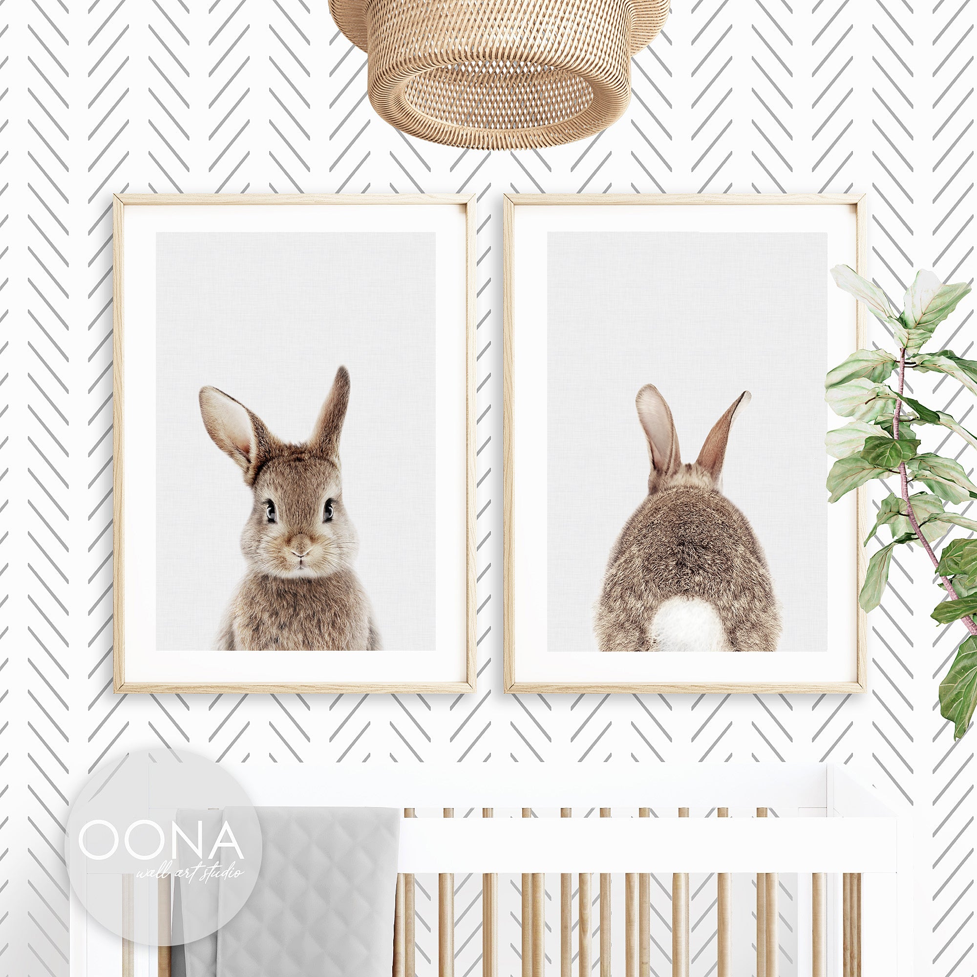 Baby bunny nursery wall art for boho baby room, playroom, above crib bunny rabbit prints set of 2, cute baby animal prints, gender neutral nursery decor for digital download, large

