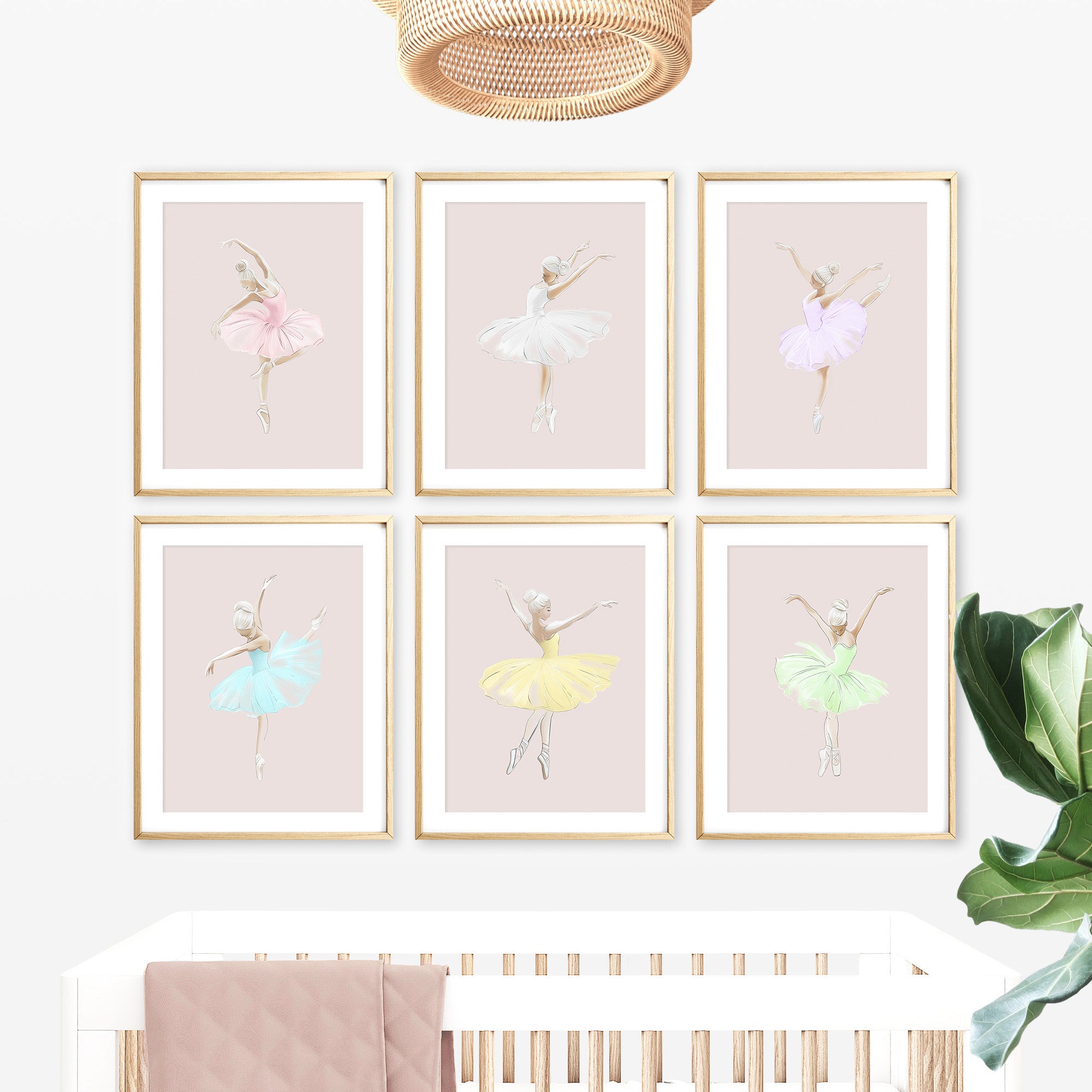 Pastel ballerina nursery wall art prints, set of 6, above a crib ballet wall art decor, graceful ballet dancers in soft pastel tutus, perfect for baby girl wall art decor, digital download, large printable wall art