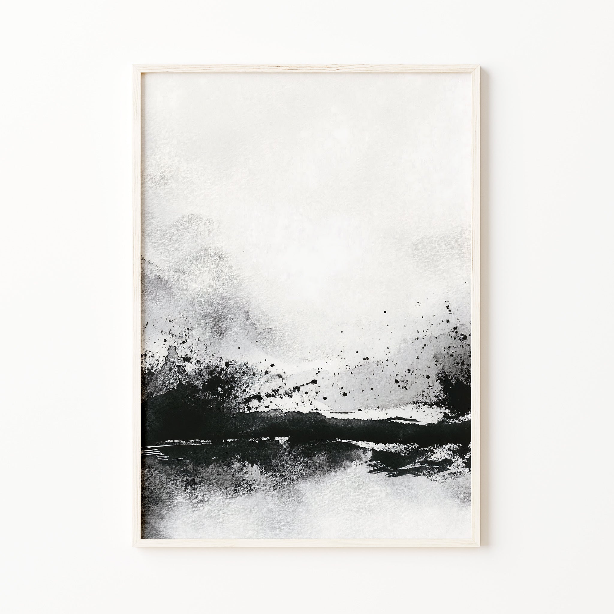 Minimalist black and white abstract  wall art, Japandi landscape print, ink wash mountain lake wall art for modern decor for digital download, large printable wall art