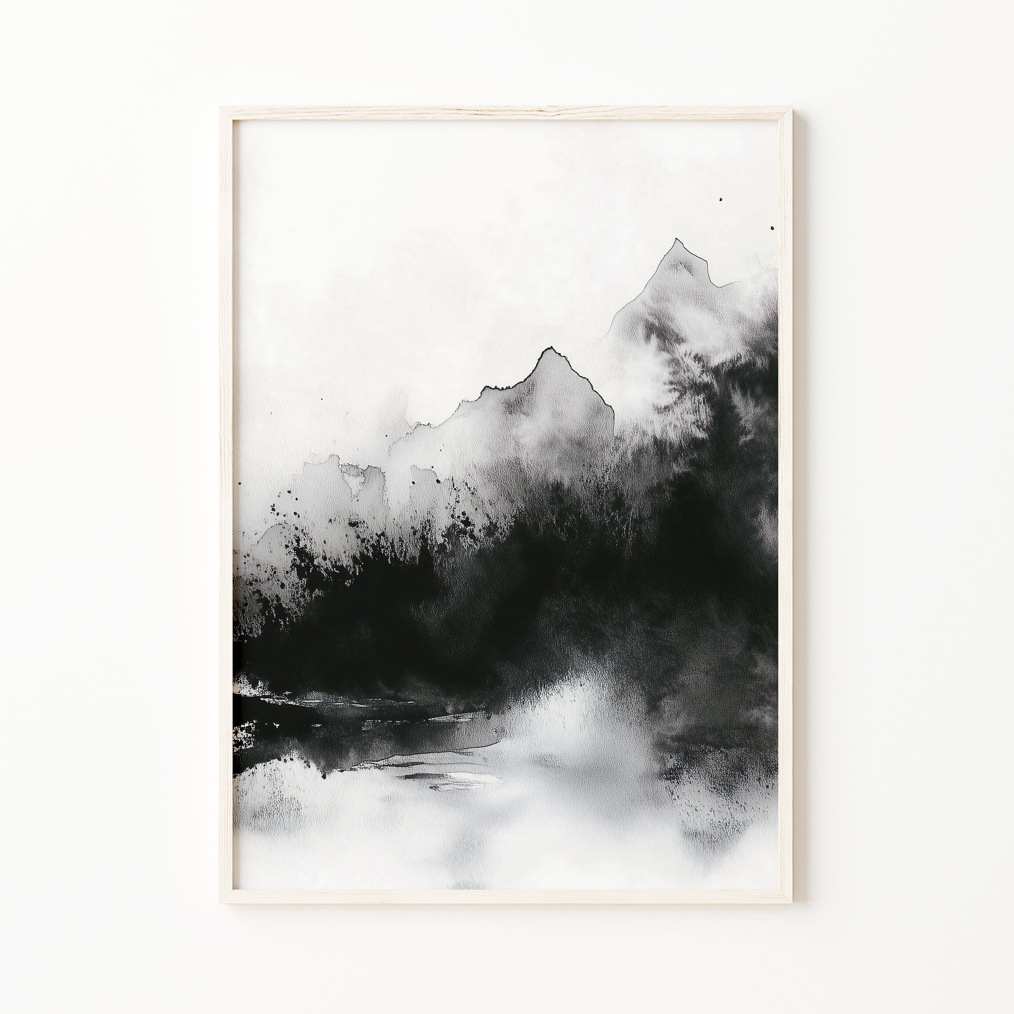 Abstract black and white wall art print, mountain wall art, Japandi minimalist ink landscape print for bedroom or living room decor, large
