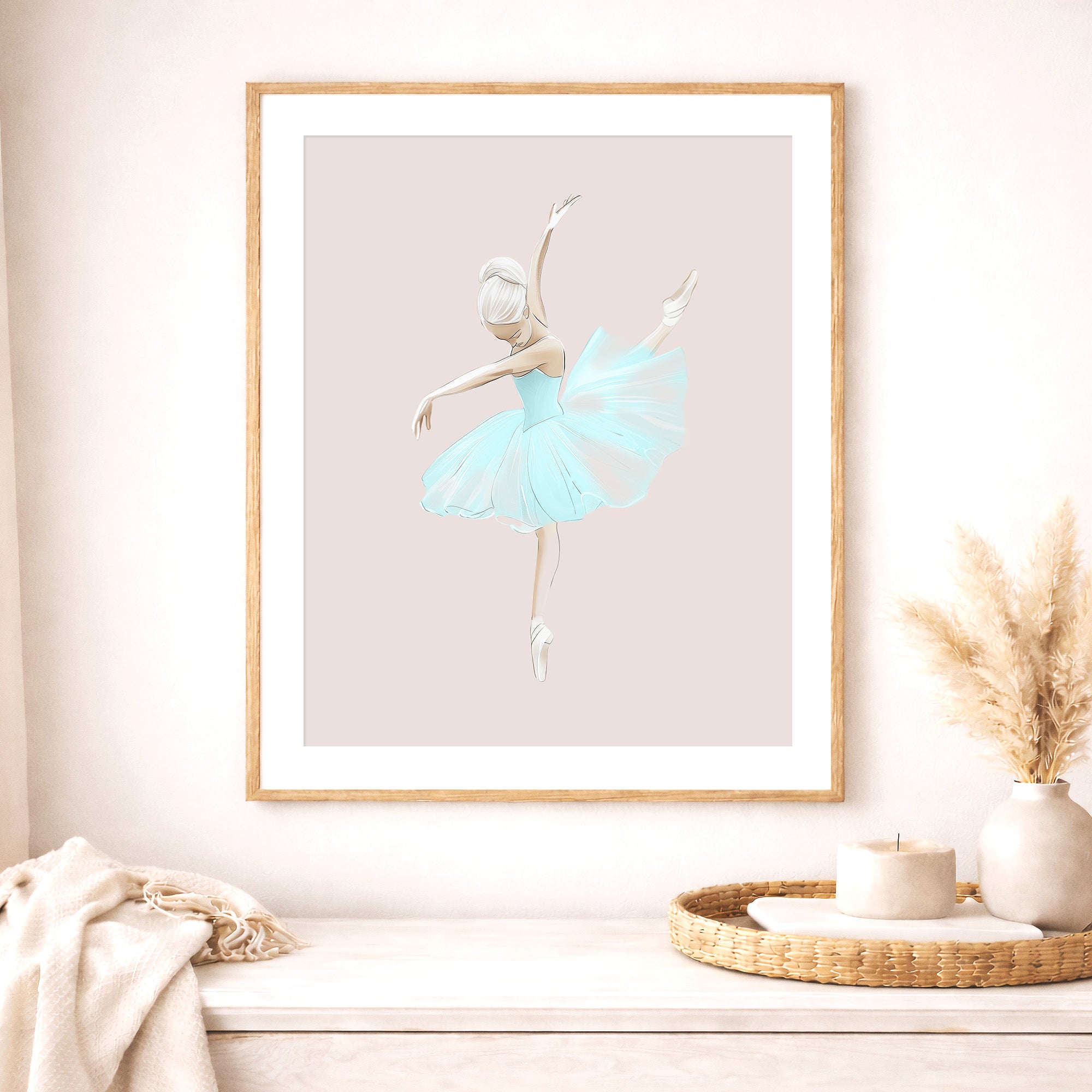 Blue ballerina print, ballet wall art print, elegant pastel nursery decor for girls bedroom, ballet-themed room and modern children's interior. Large printable wall art, digital download