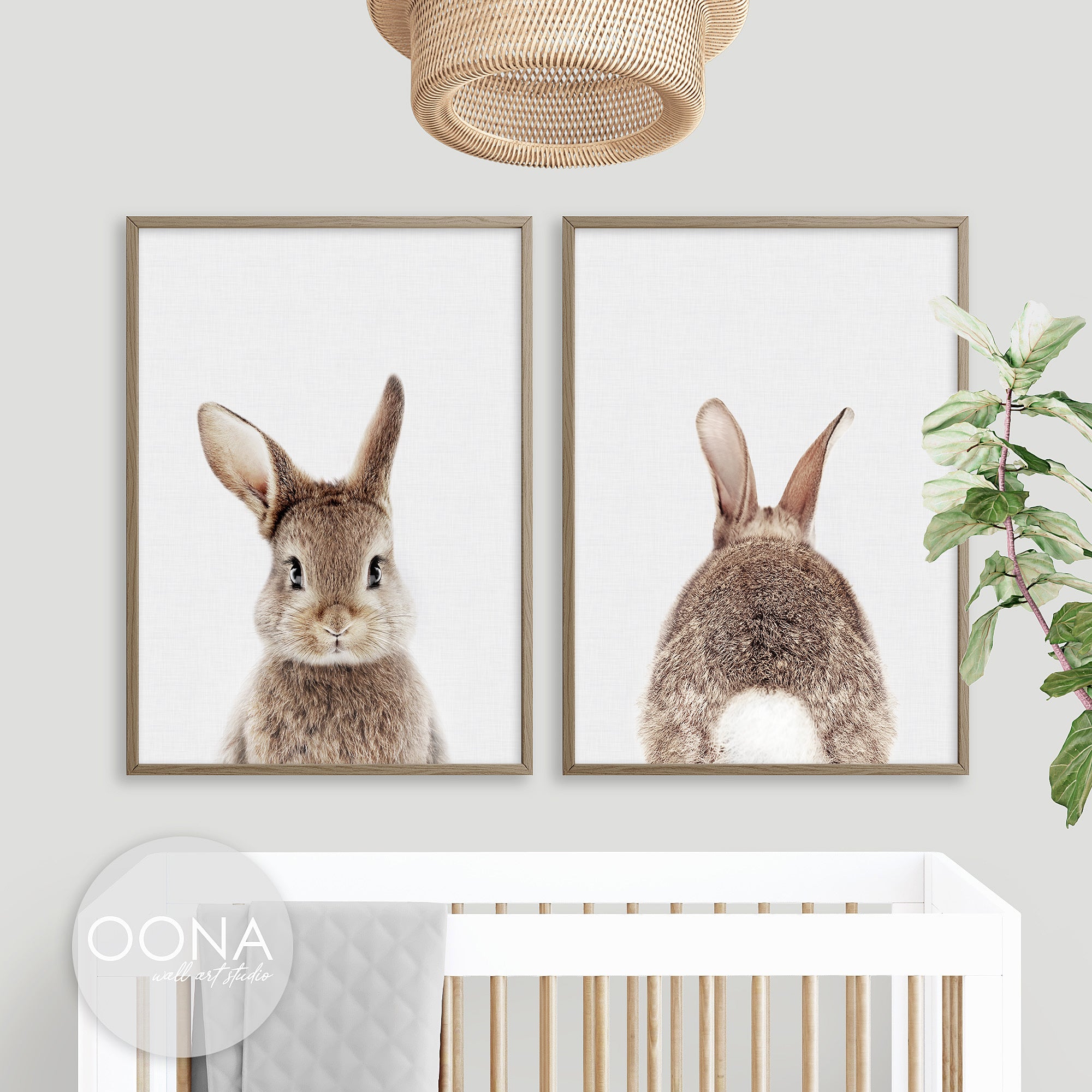 Bunny Wall art prints set of 2, gender neutral woodland nursery decor, bunny rabbit prints for baby room, playroom, bunny nursery wall art decor for digital download, printable wall art, large