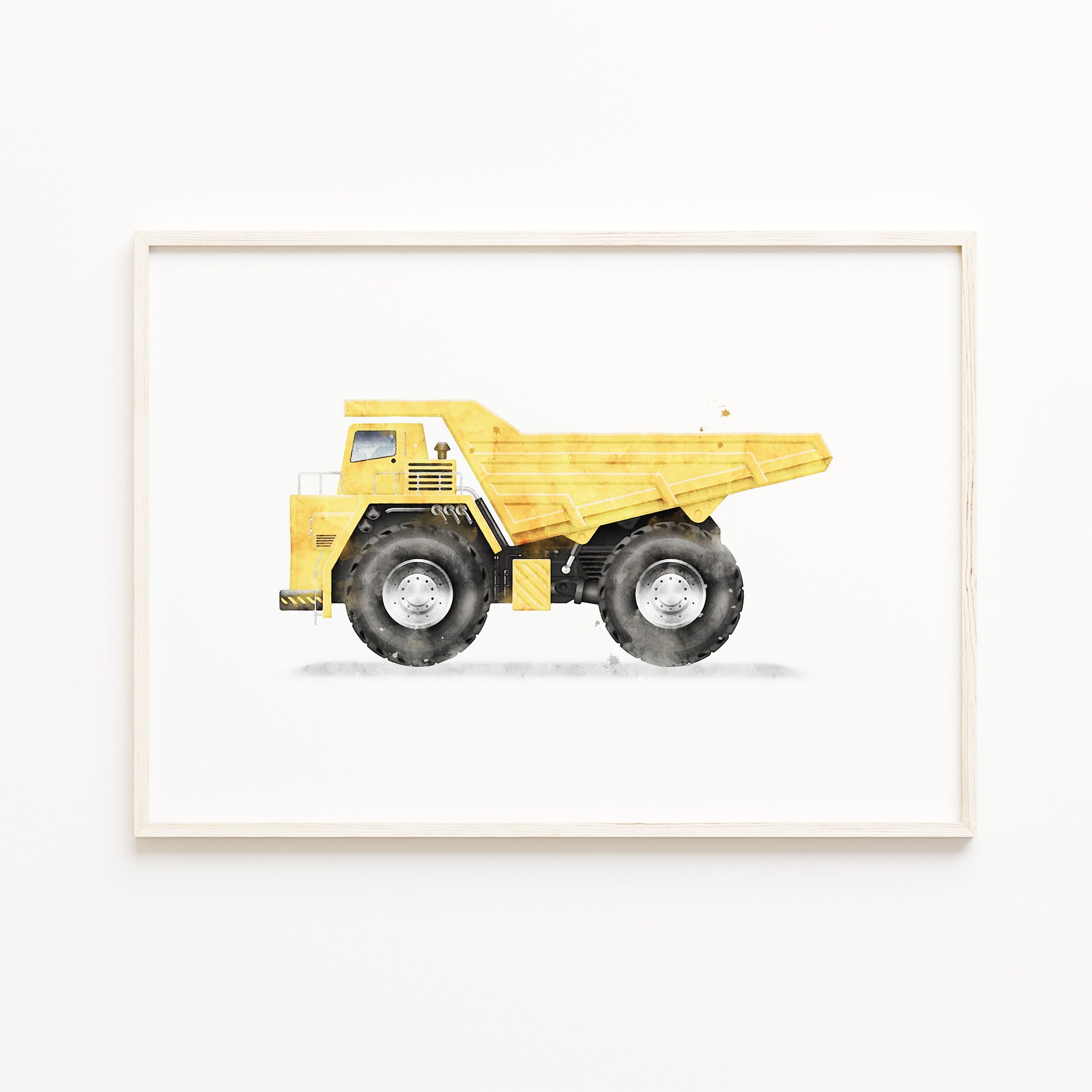 Yellow dump truck wall art, construction truck print, baby boy nursery wall art decor for digital download, watercolor construction vehicle wall art picture, poster, baby boy's room prints, large printable wall art