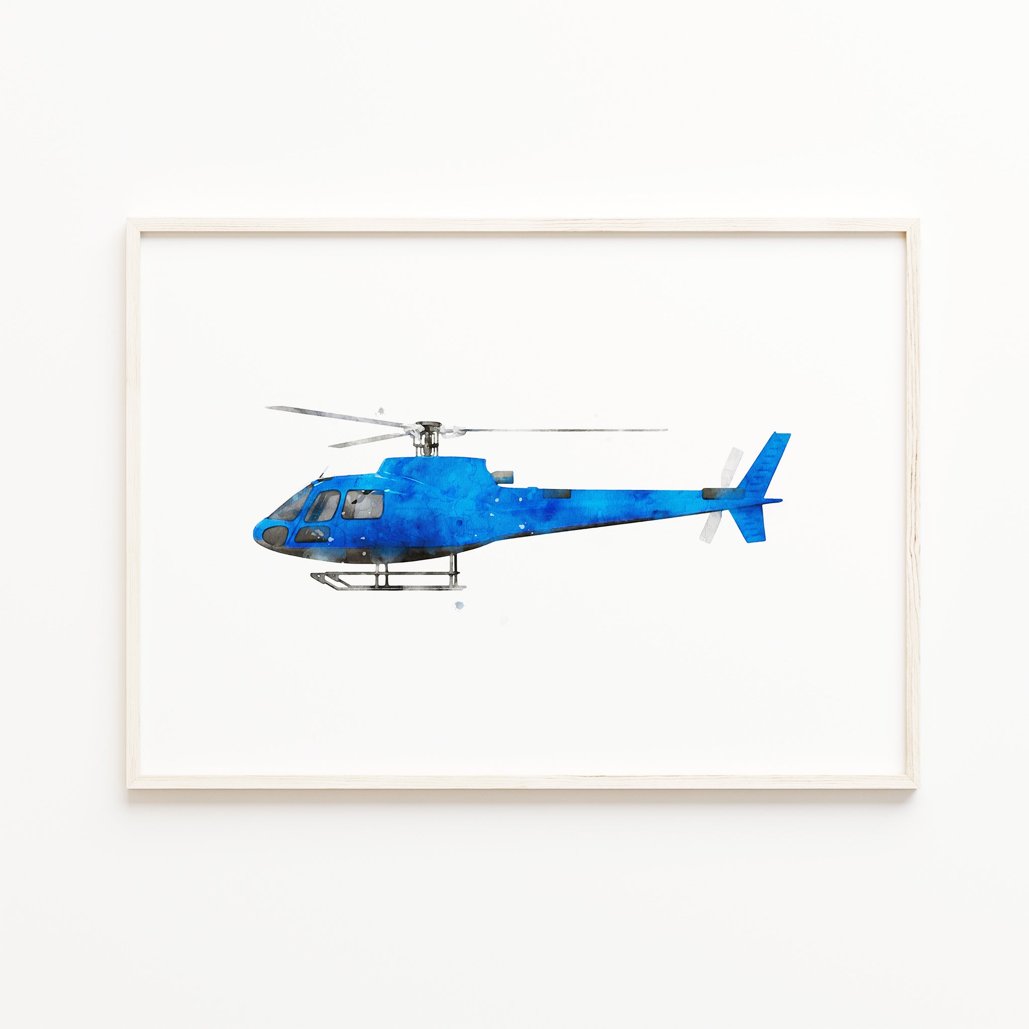 blue helicopter wall art print, kids, boys' room wall art, watercolor transportation print, aircraft illustration, picture, nursery wall art poster for digital download, large printable wall art 