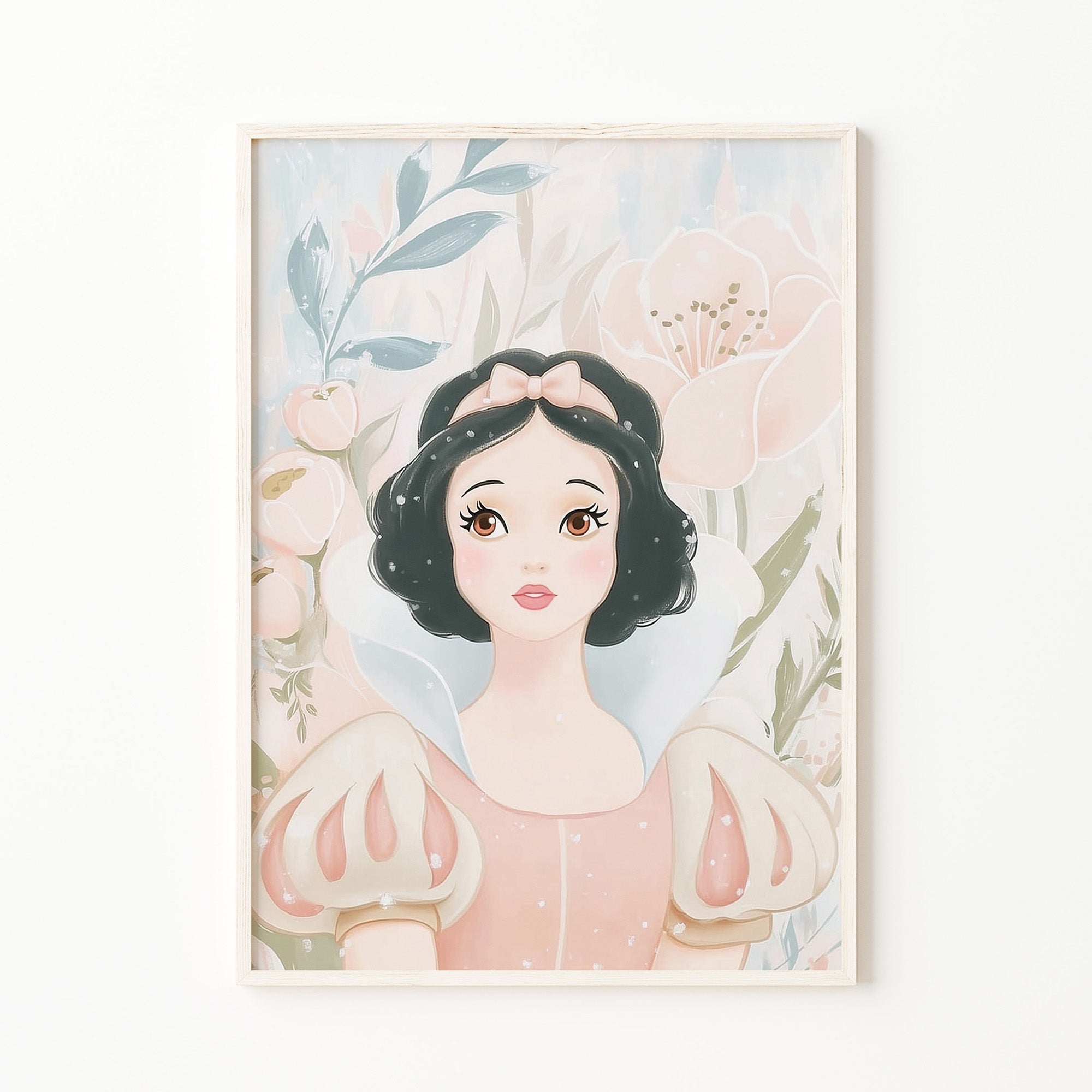 classic fairytale princess wall art print, cute girl portrait, picture, poster, pastel floral nursery wall art decor for digital download, baby girl room print, large printable wall art
