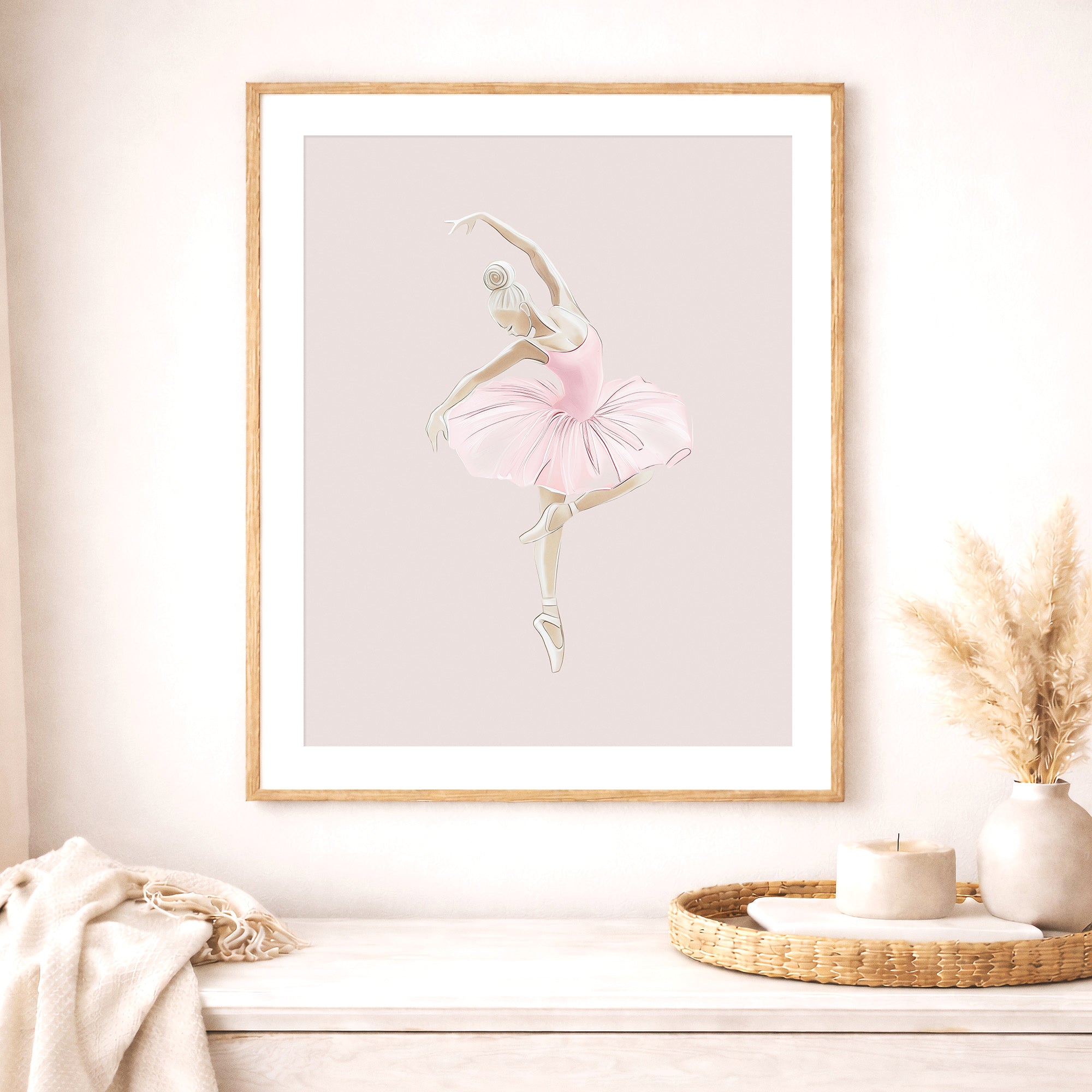 Pink ballerina print, ballet wall art print, elegant pastel nursery decor for girls' bedroom, ballet-themed room and modern children's interior. Large digital download, printable wall art